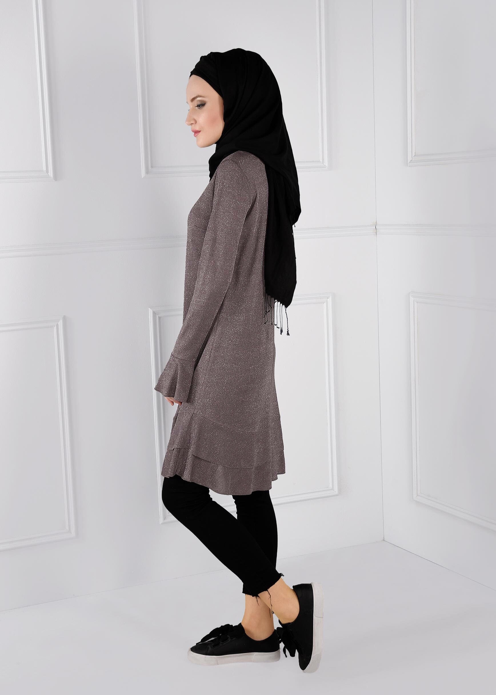 Tesettür giyim VİZON VOLANLI SİMLİ TUNİK 4793