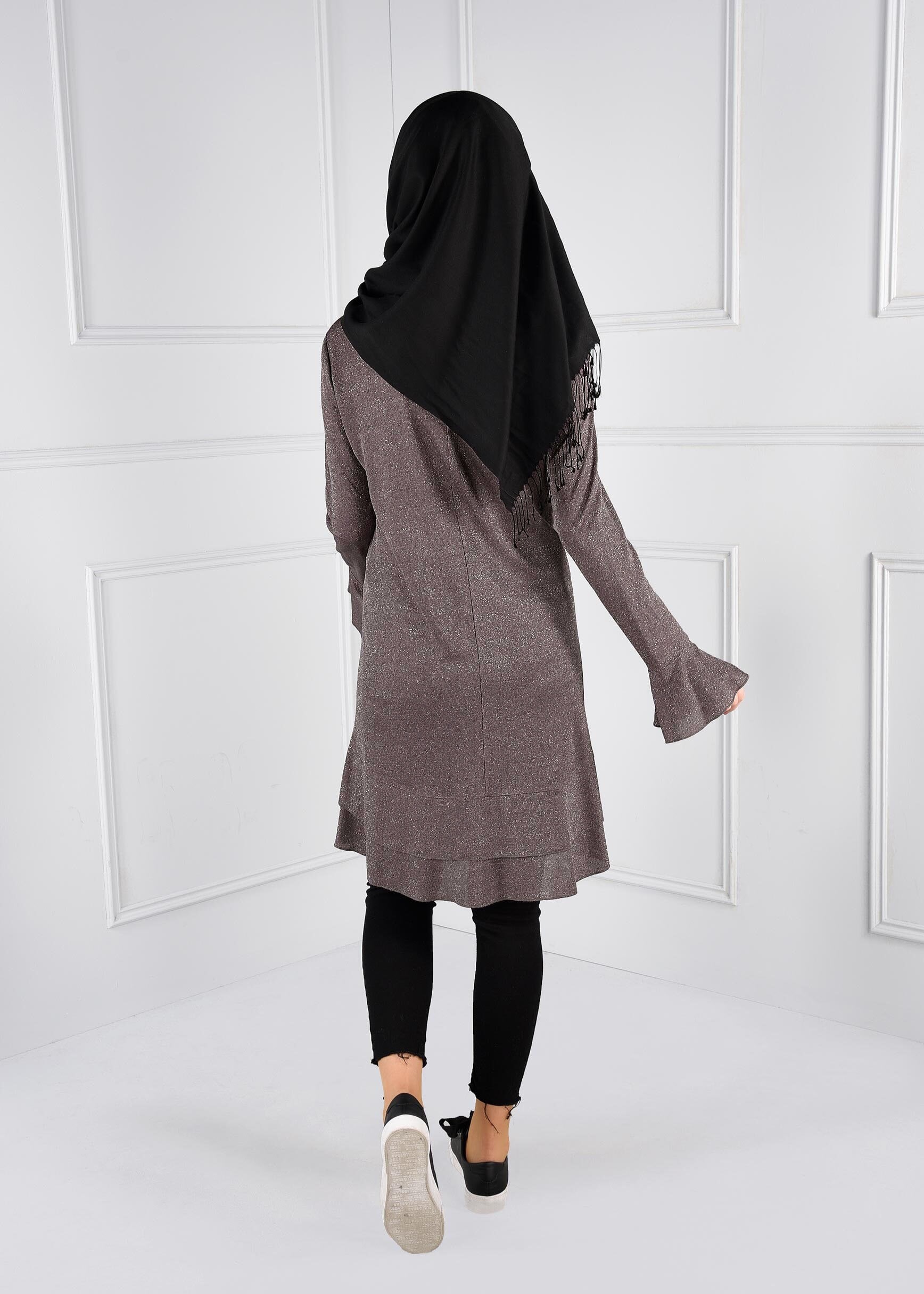 Tesettür giyim VİZON VOLANLI SİMLİ TUNİK 4793