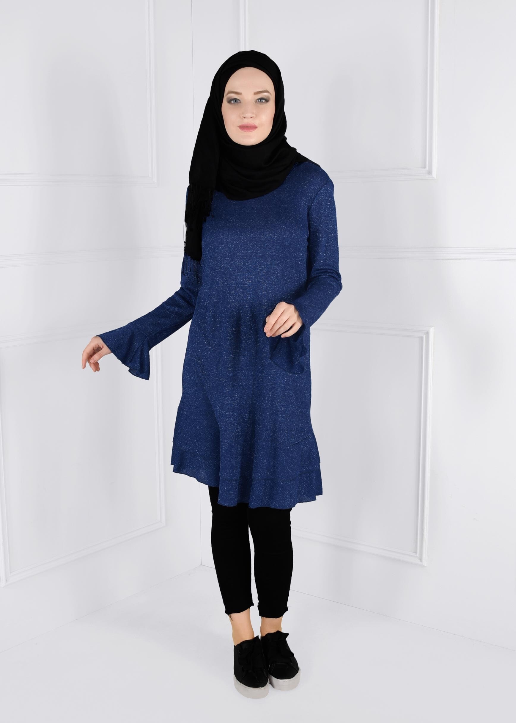 Tesettür giyim LACİVERT VOLANLI SİMLİ TUNİK 4793