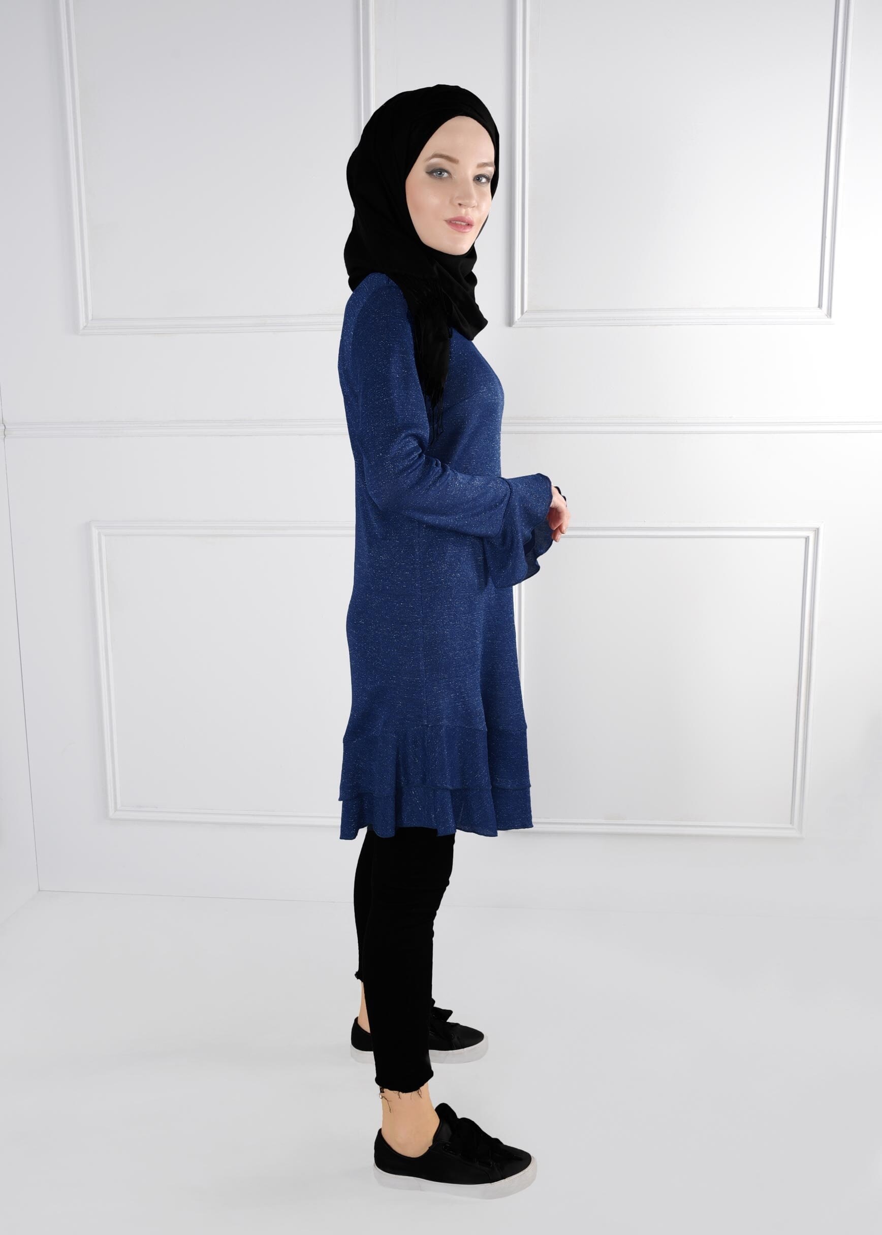 Tesettür giyim LACİVERT VOLANLI SİMLİ TUNİK 4793