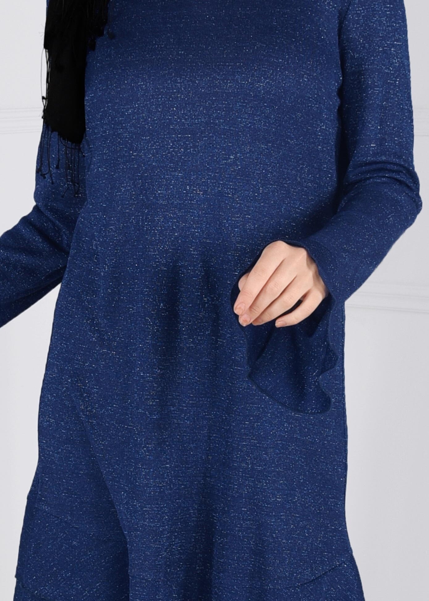 Tesettür giyim LACİVERT VOLANLI SİMLİ TUNİK 4793