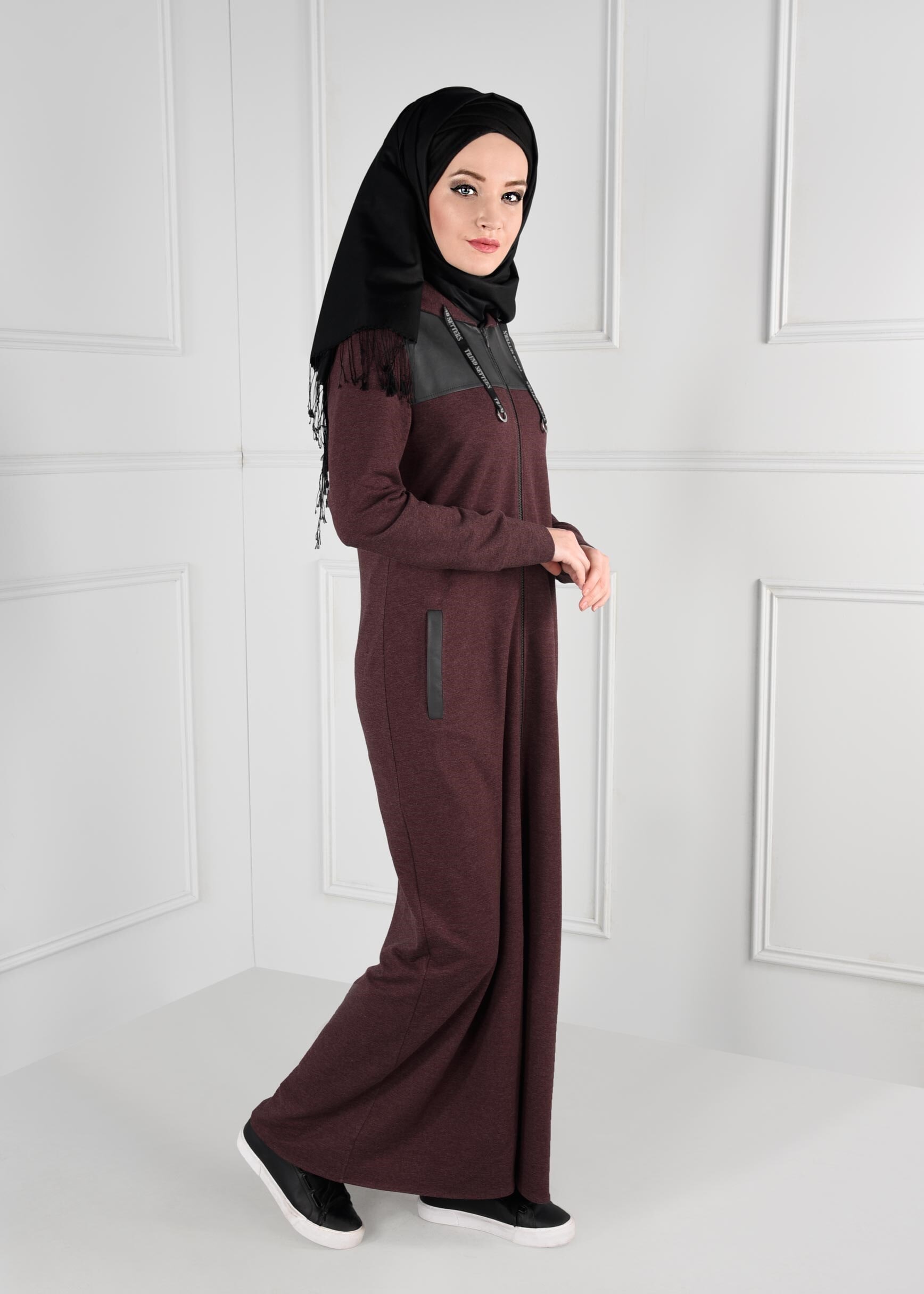 Tesettür giyim GRİ KAPÜŞONLU CEPLİ FERMUARLI EŞOFMAN TUNİK 4802