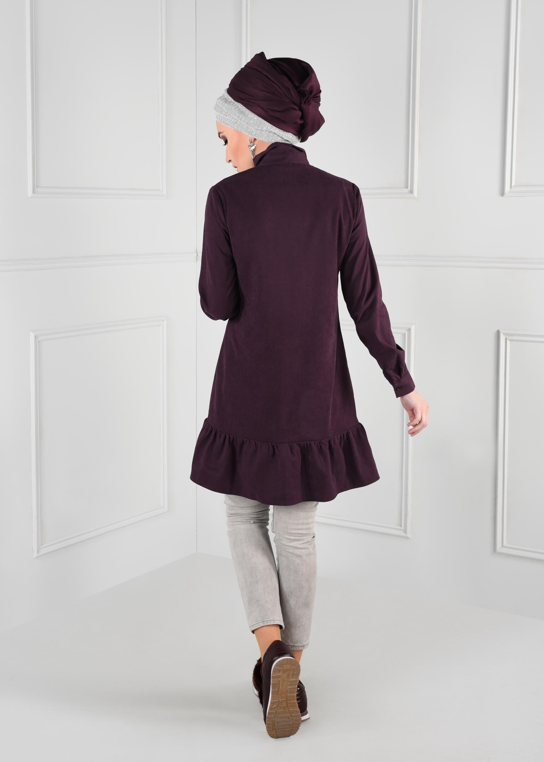 Tesettür giyim MOR CEBİ BONCUK İŞLEMELİ TUNİK 4813