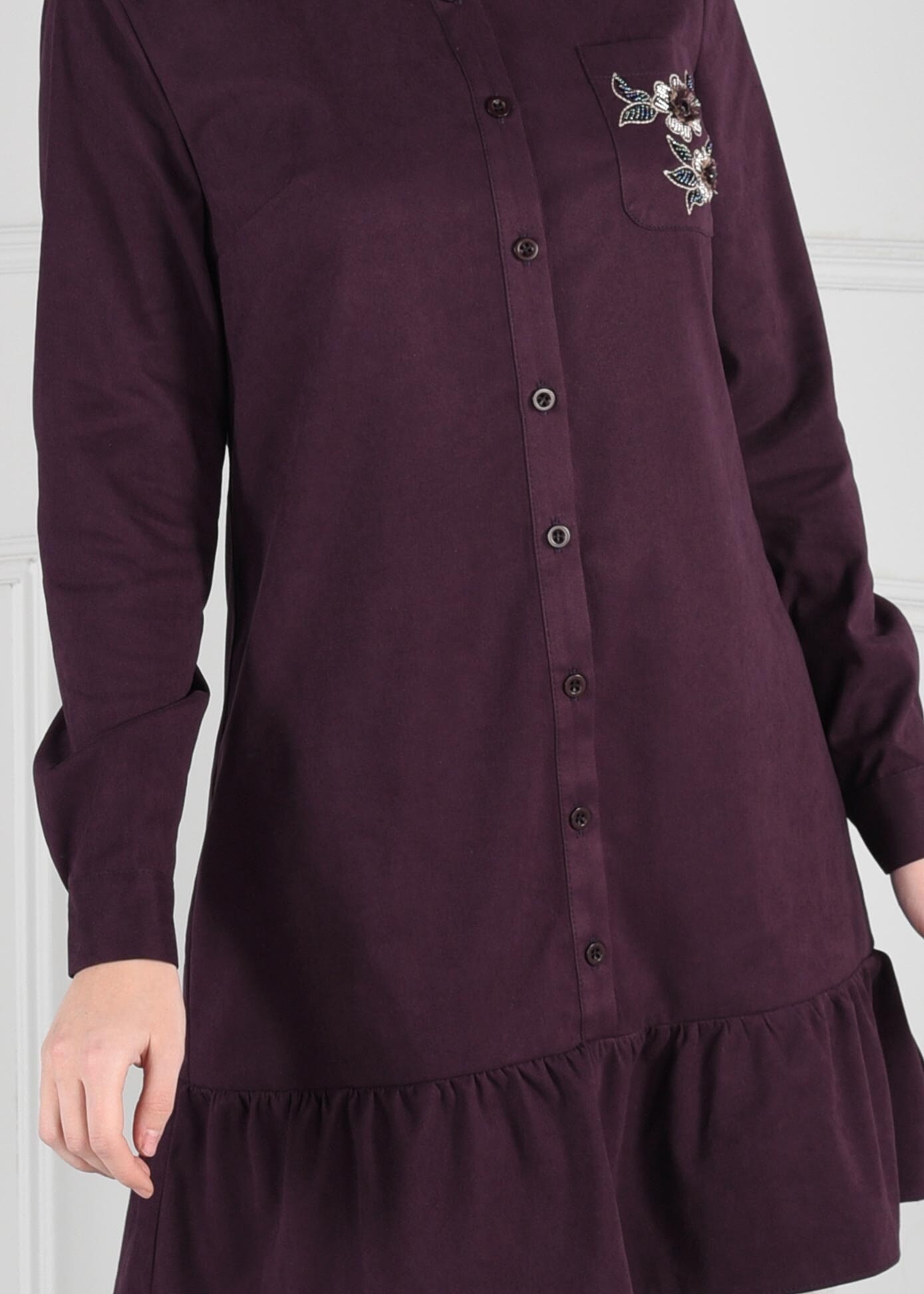 Tesettür giyim MOR CEBİ BONCUK İŞLEMELİ TUNİK 4813