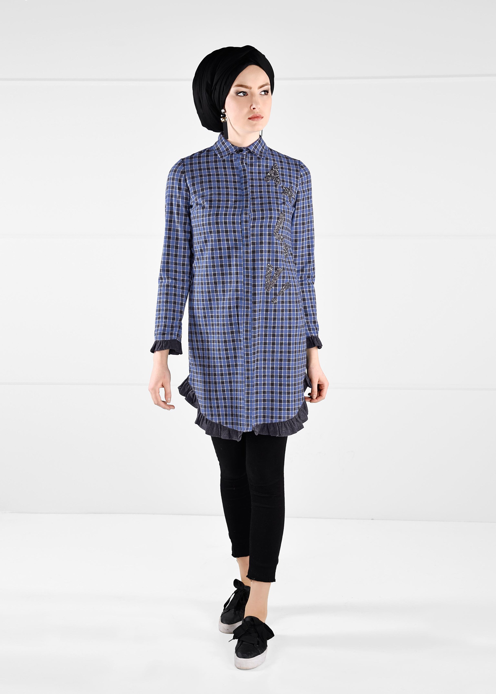 Tesettür giyim LACİVERT PÖTİKARE GİZLİ DÜĞMELİ TUNİK 4830