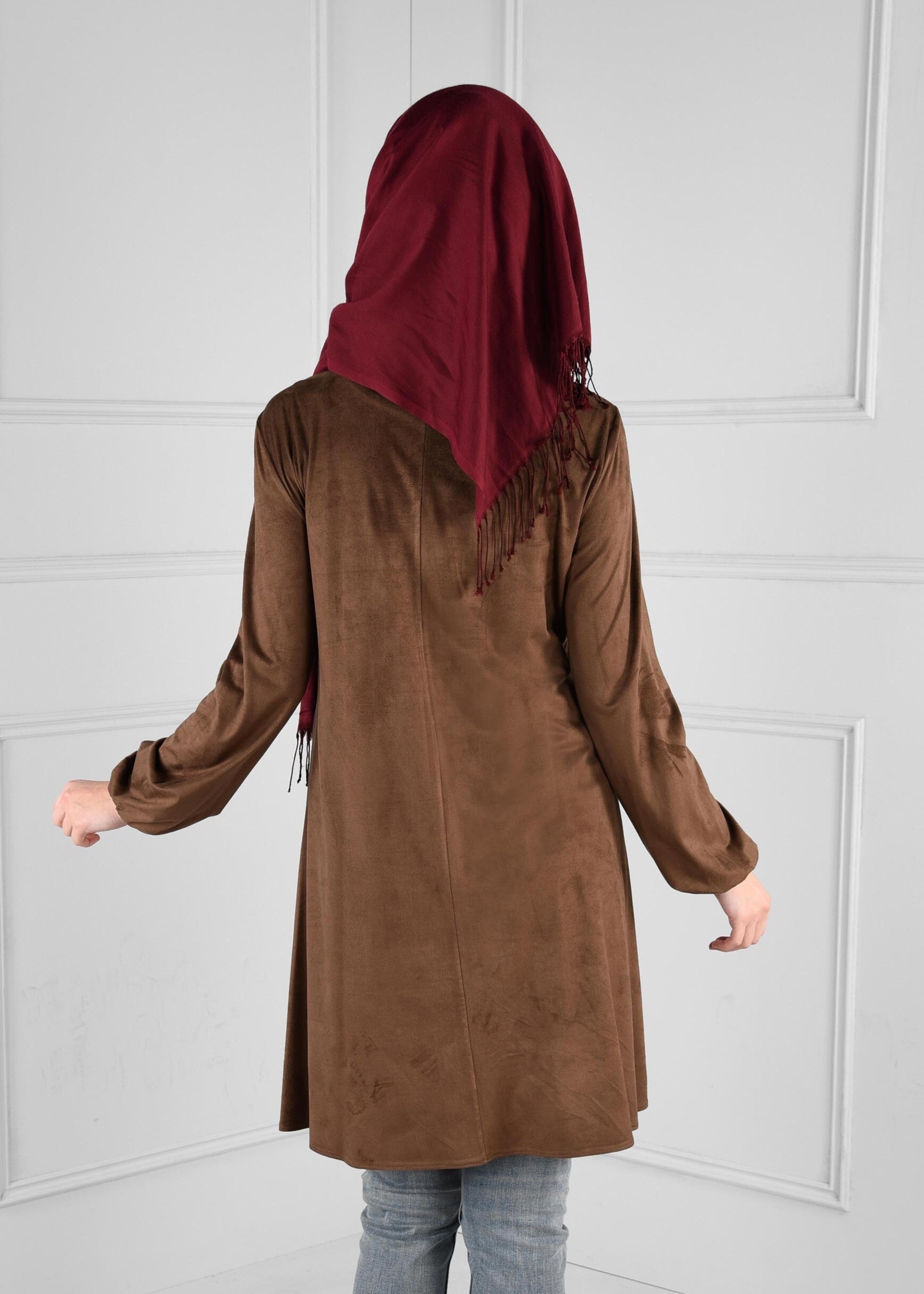 Tesettür giyim KAHVE NAKIŞ BONCUK İŞLEMELİ TUNİK 4841