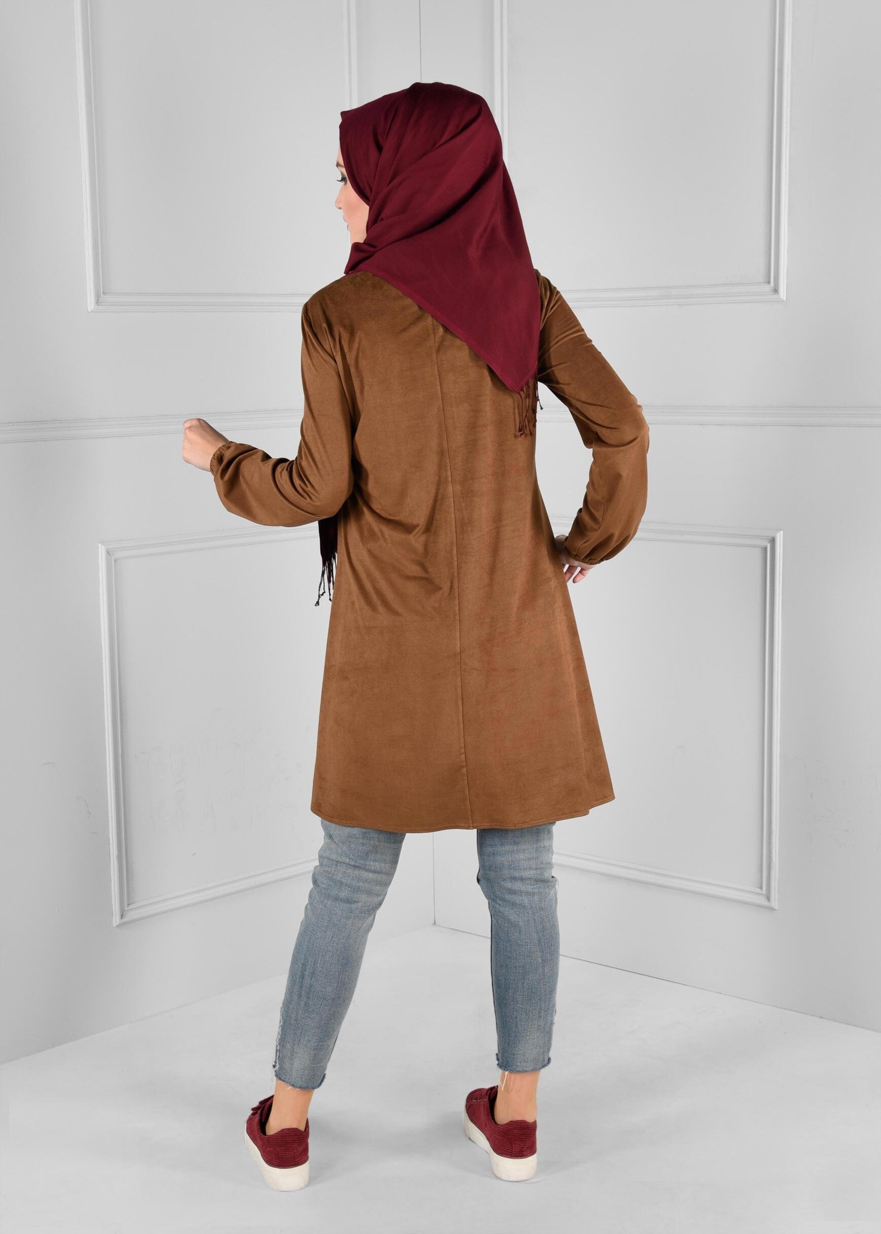 Tesettür giyim TABA NAKIŞ BONCUK İŞLEMELİ TUNİK 4841