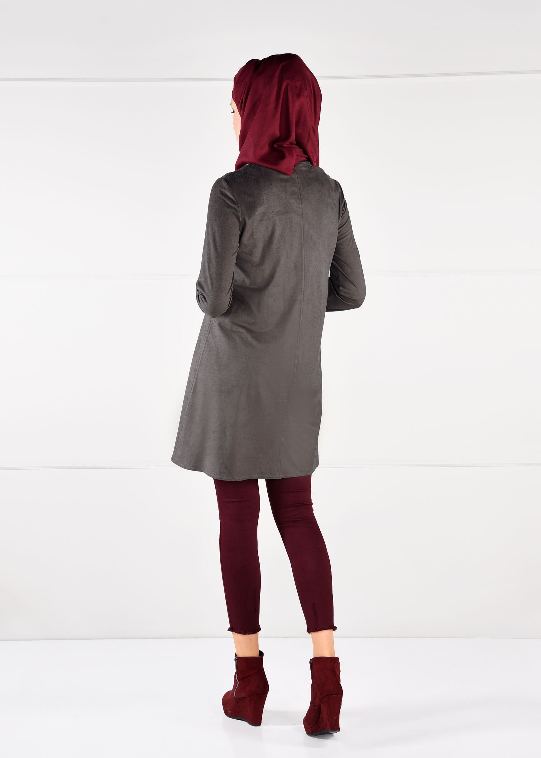 Tesettür giyim VİZON NAKIŞ BONCUK İŞLEMELİ TUNİK 4841