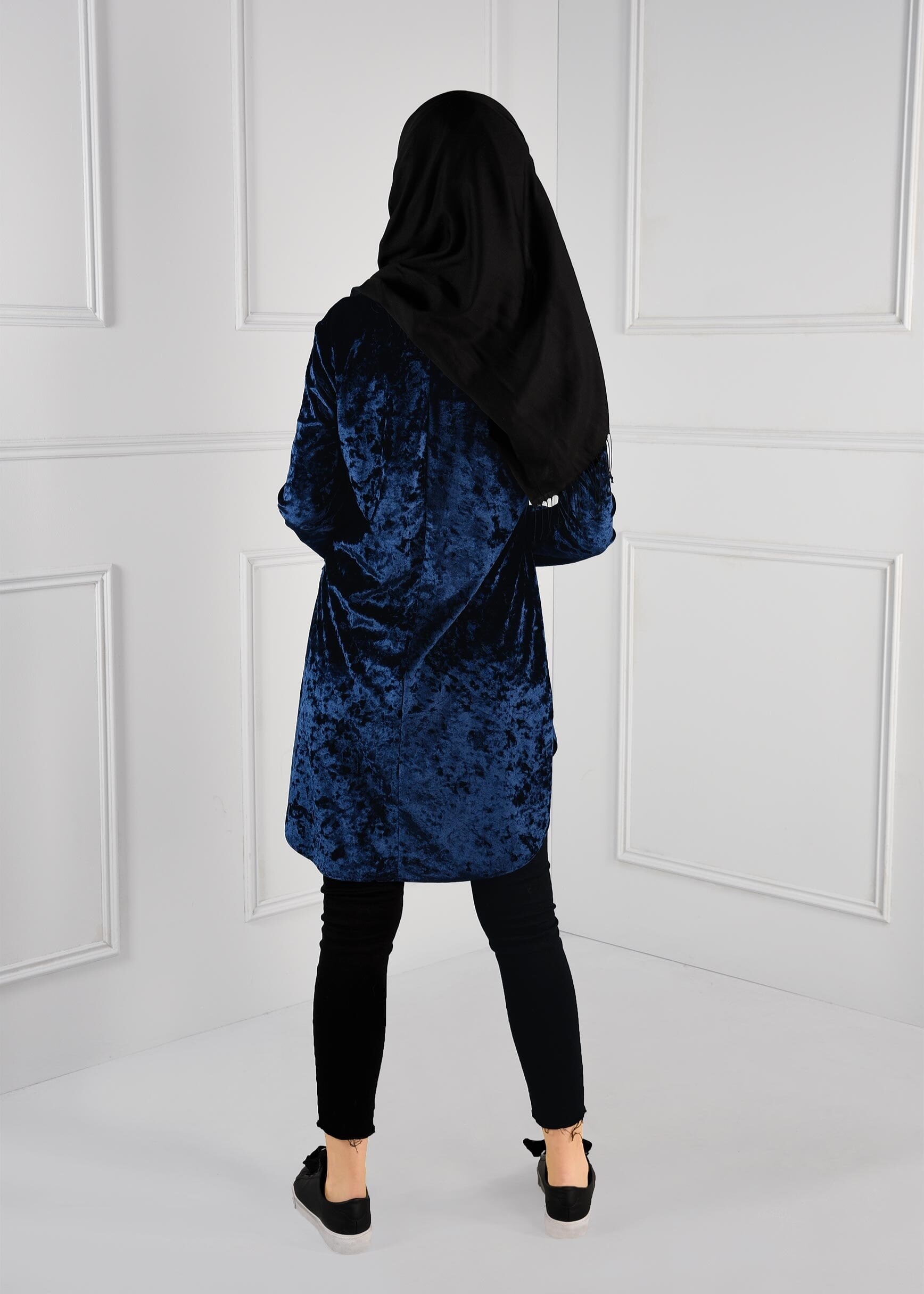 Tesettür giyim LACİVERT ASİMETRİK KESİM KADİFE TUNİK 4842