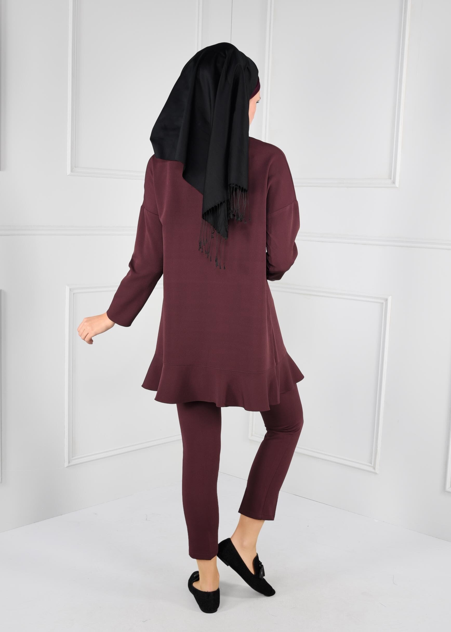 Tesettür giyim MÜRDÜM YAKASI DÜĞMELİ VOLANLI GENİŞ KESİM TUNİK 4864