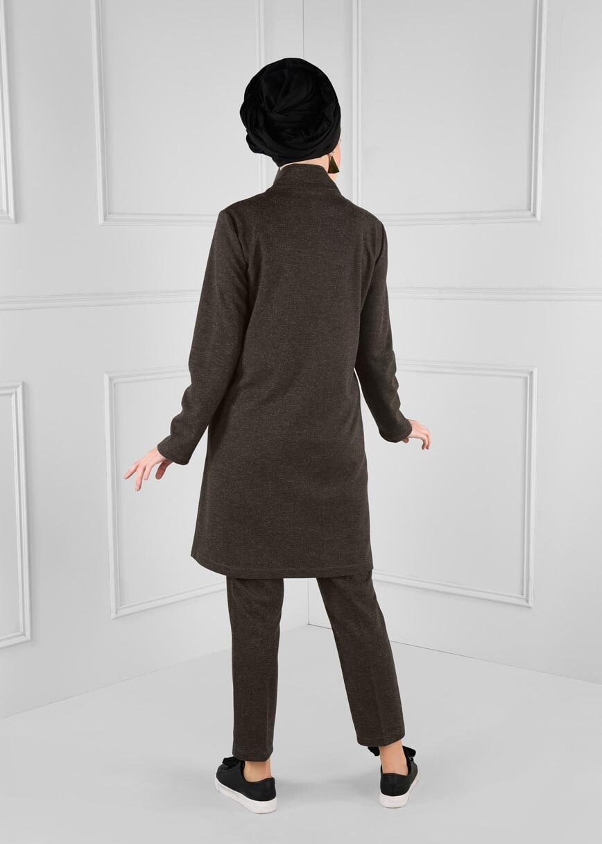 Tesettür giyim HAKİ BASKILI FERMUARLI TUNİK 4865