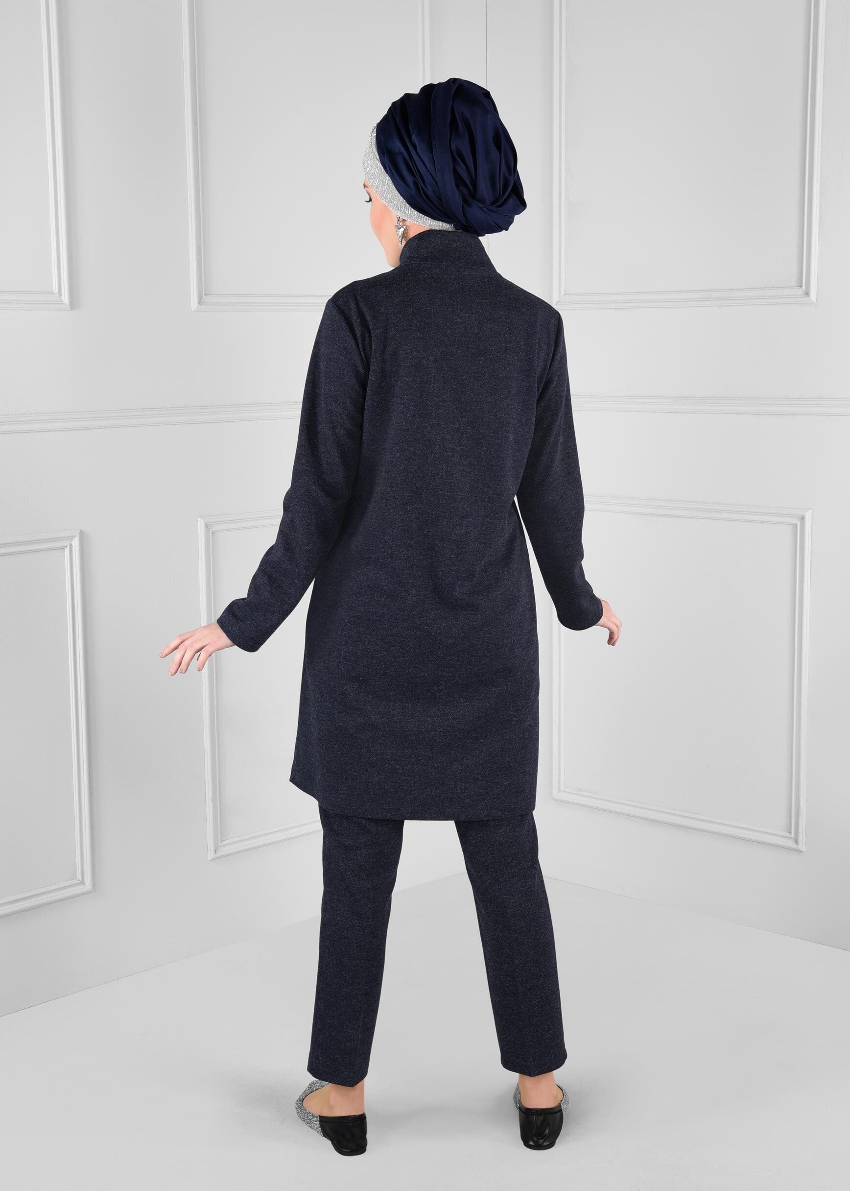 Tesettür giyim LACİVERT BASKILI FERMUARLI TUNİK 4865