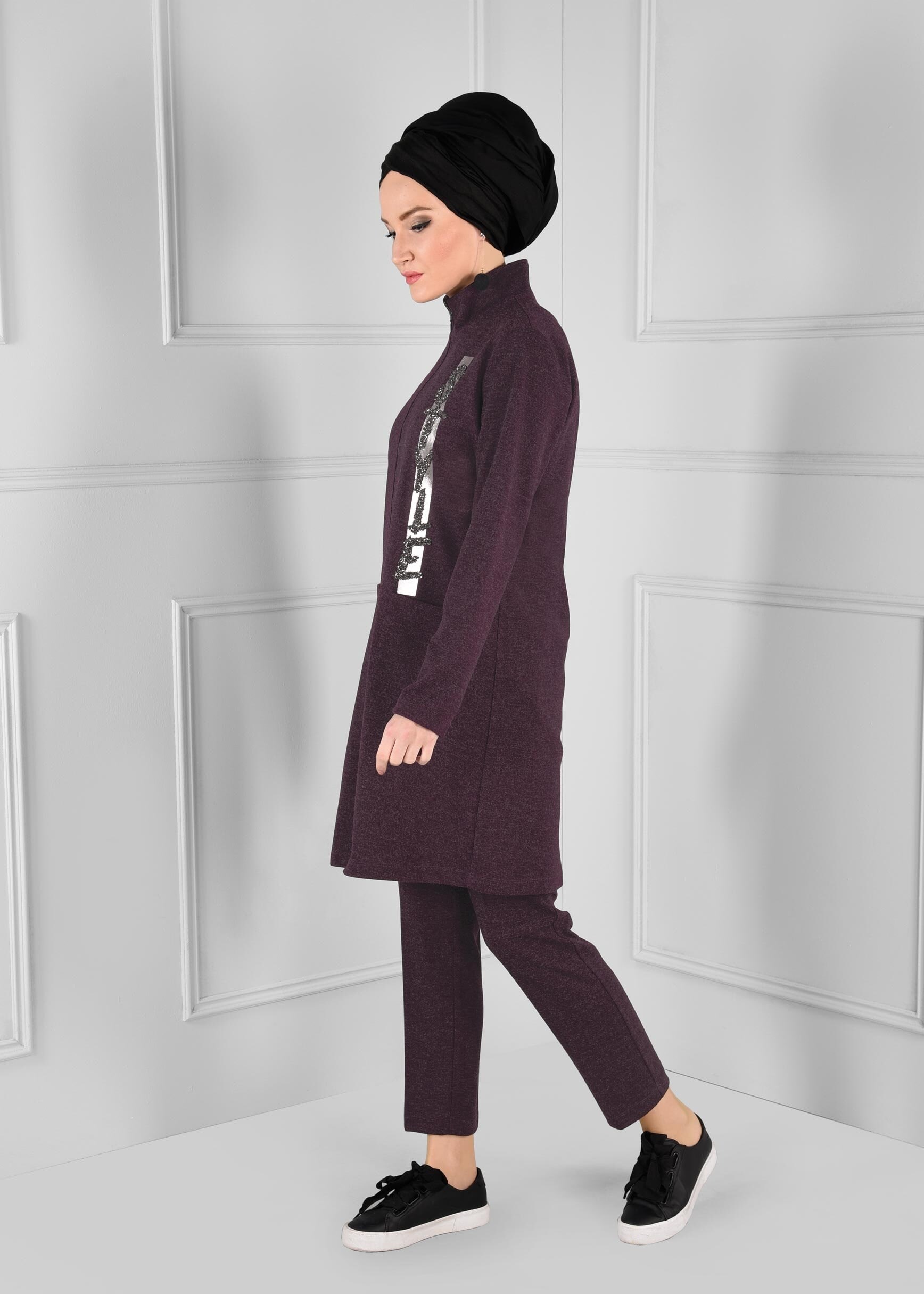 Tesettür giyim MÜRDÜM BASKILI FERMUARLI TUNİK 4865