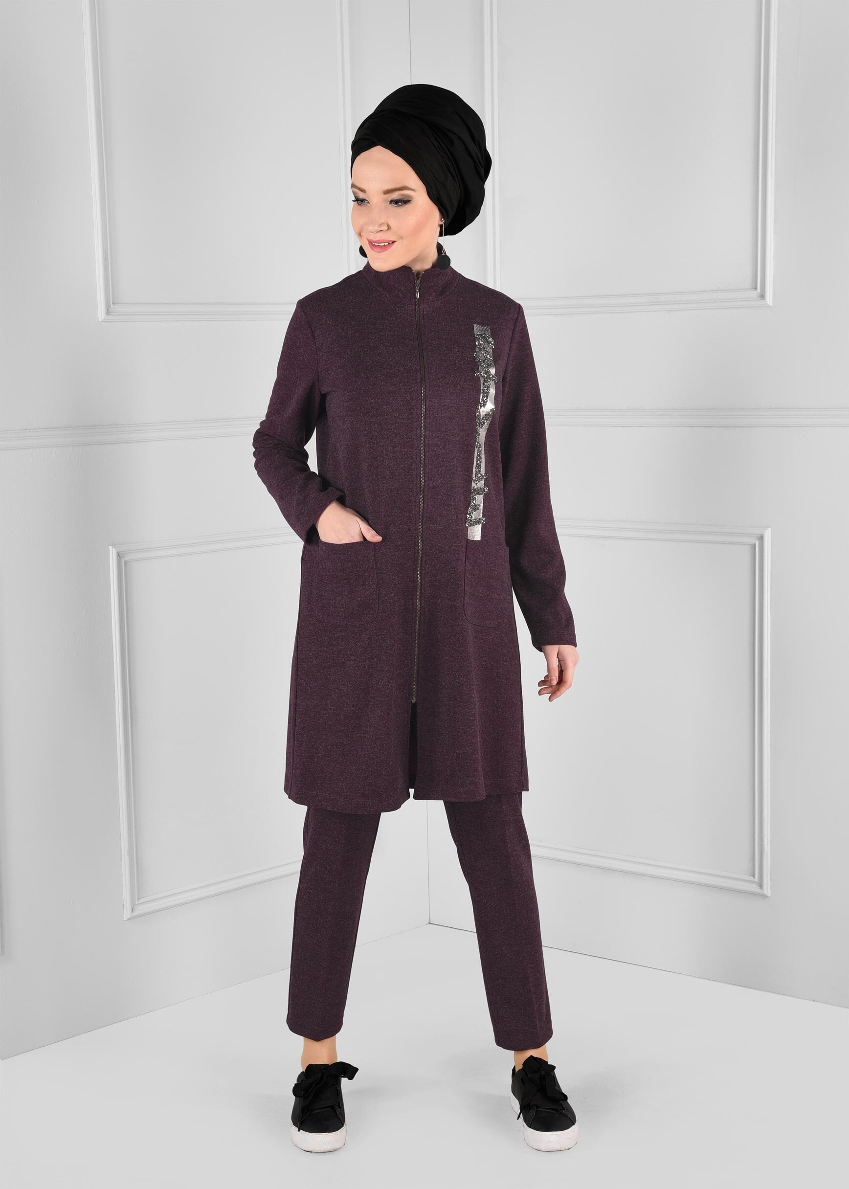 Tesettür giyim MÜRDÜM BASKILI FERMUARLI TUNİK 4865