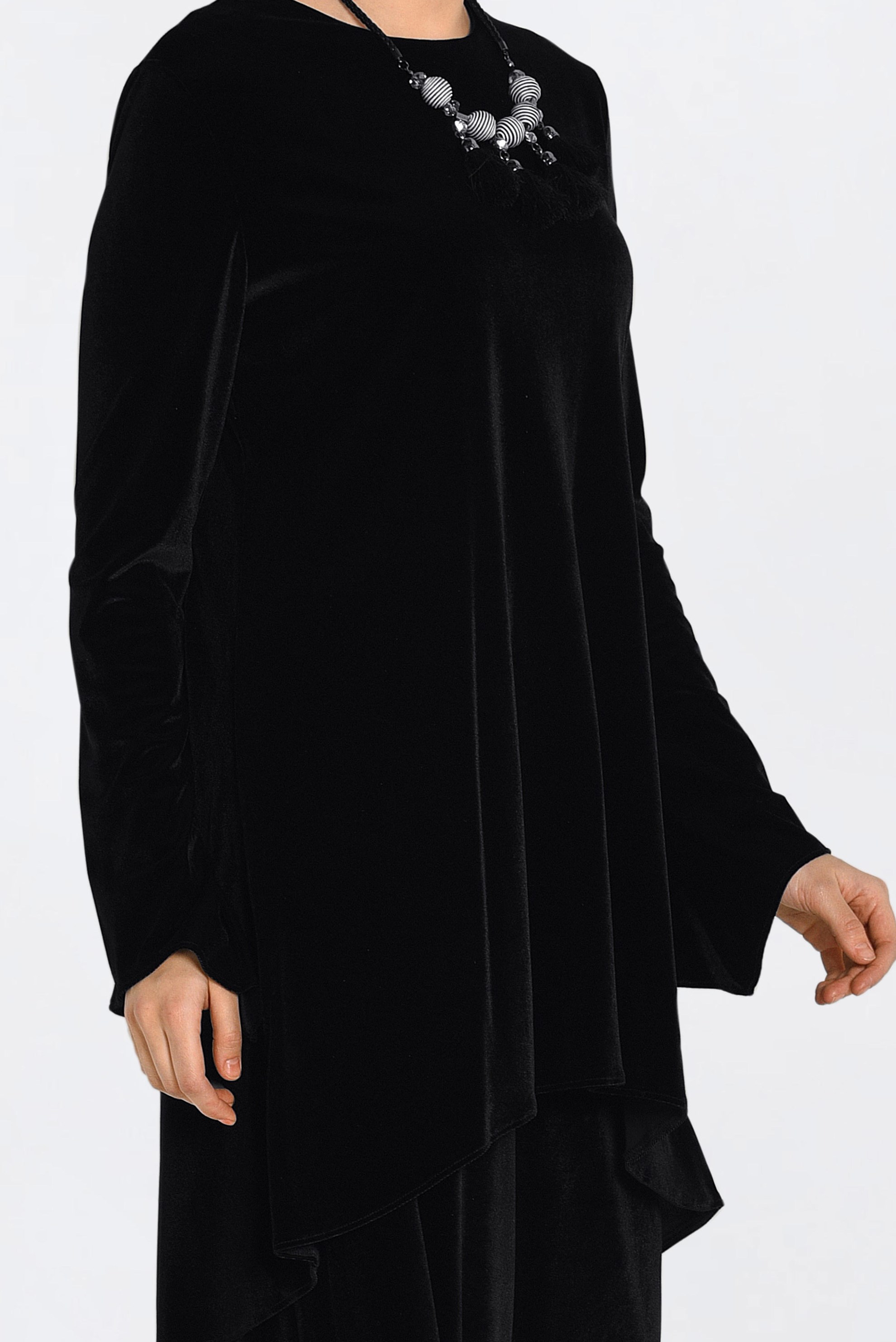 Tesettür giyim SİYAH KADİFE BİSİKLET YAKA TUNİK 4867 