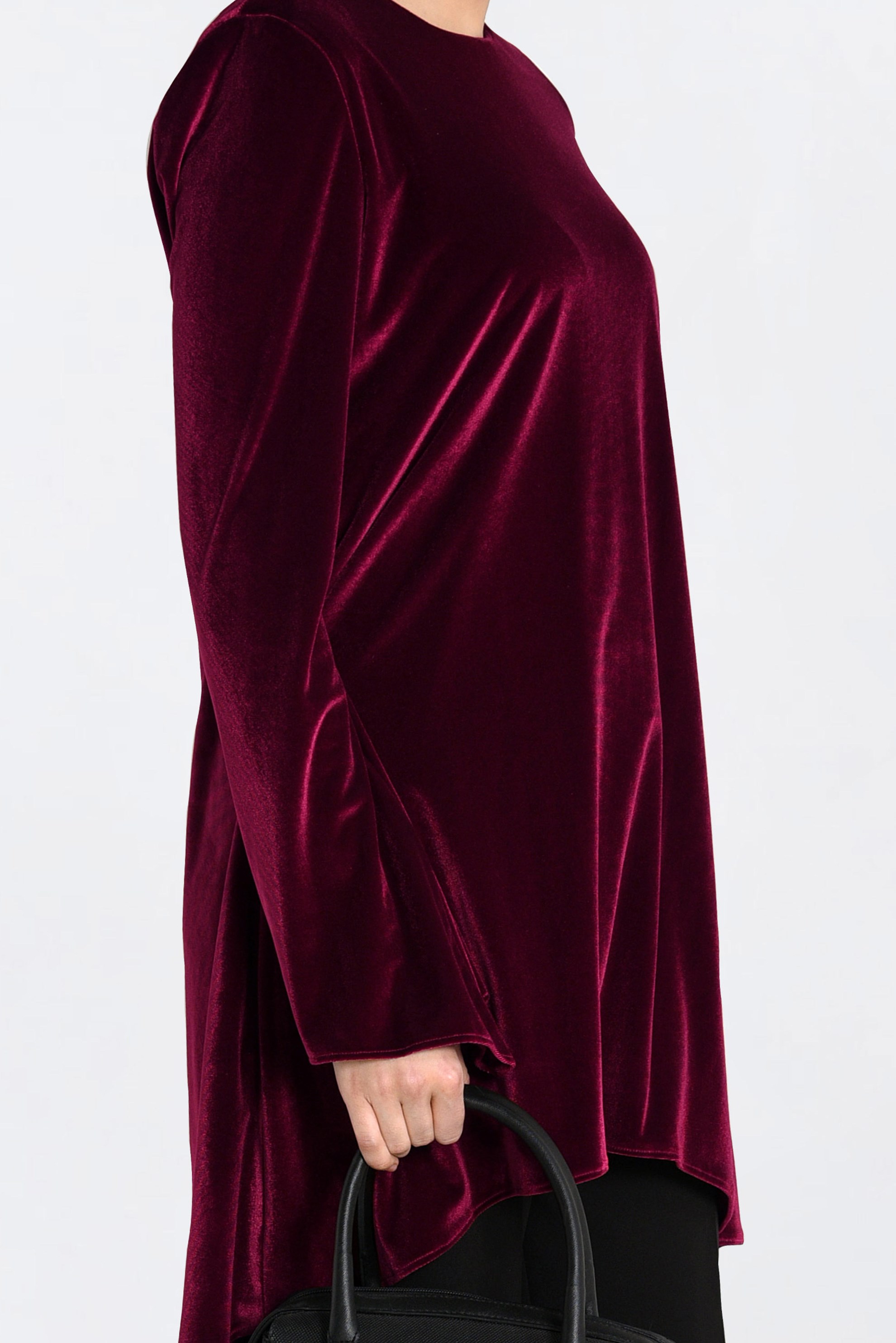 Tesettür giyim BORDO KADİFE BİSİKLET YAKA TUNİK 4867 