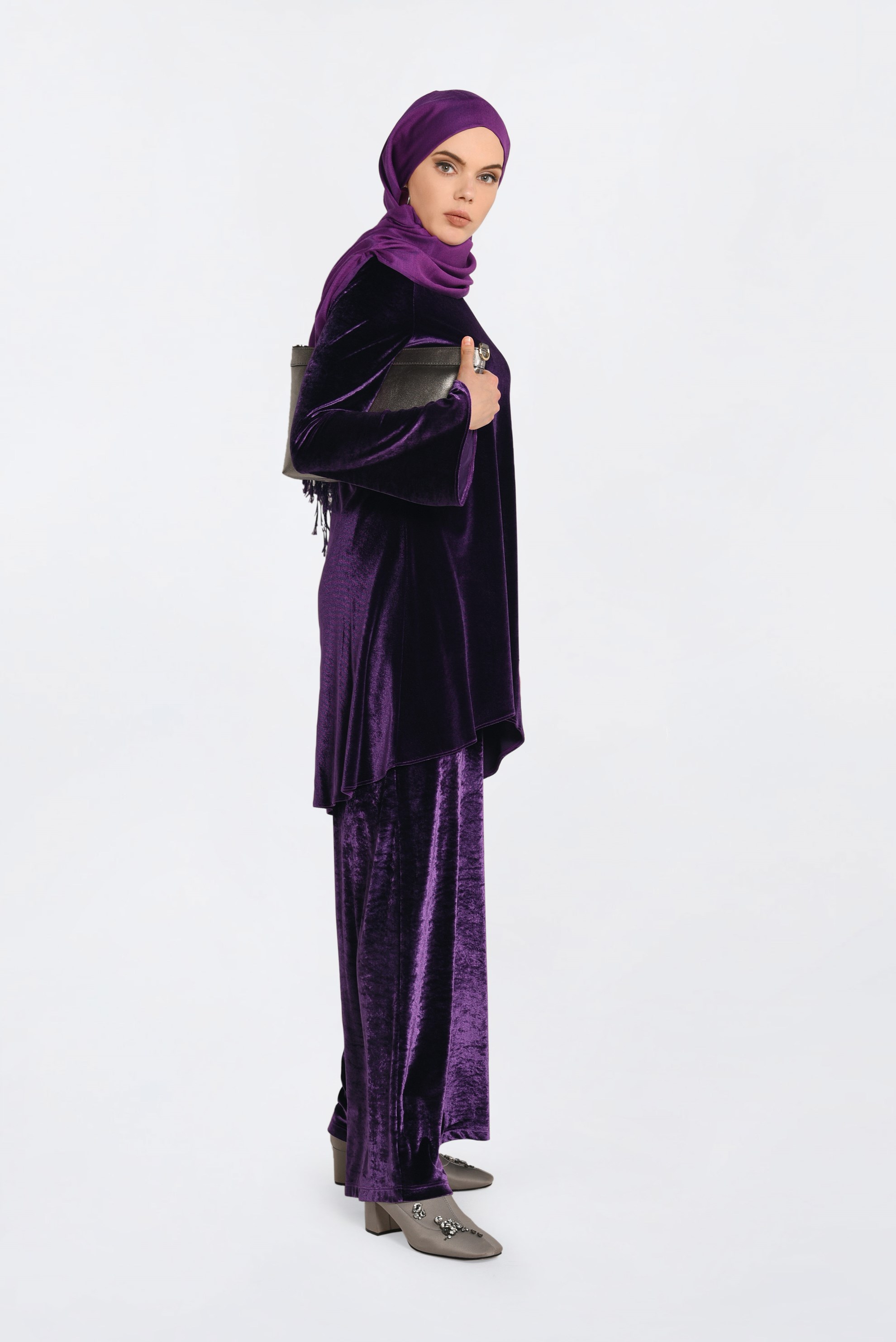 Tesettür giyim MÜRDÜM KADİFE BİSİKLET YAKA TUNİK 4867 