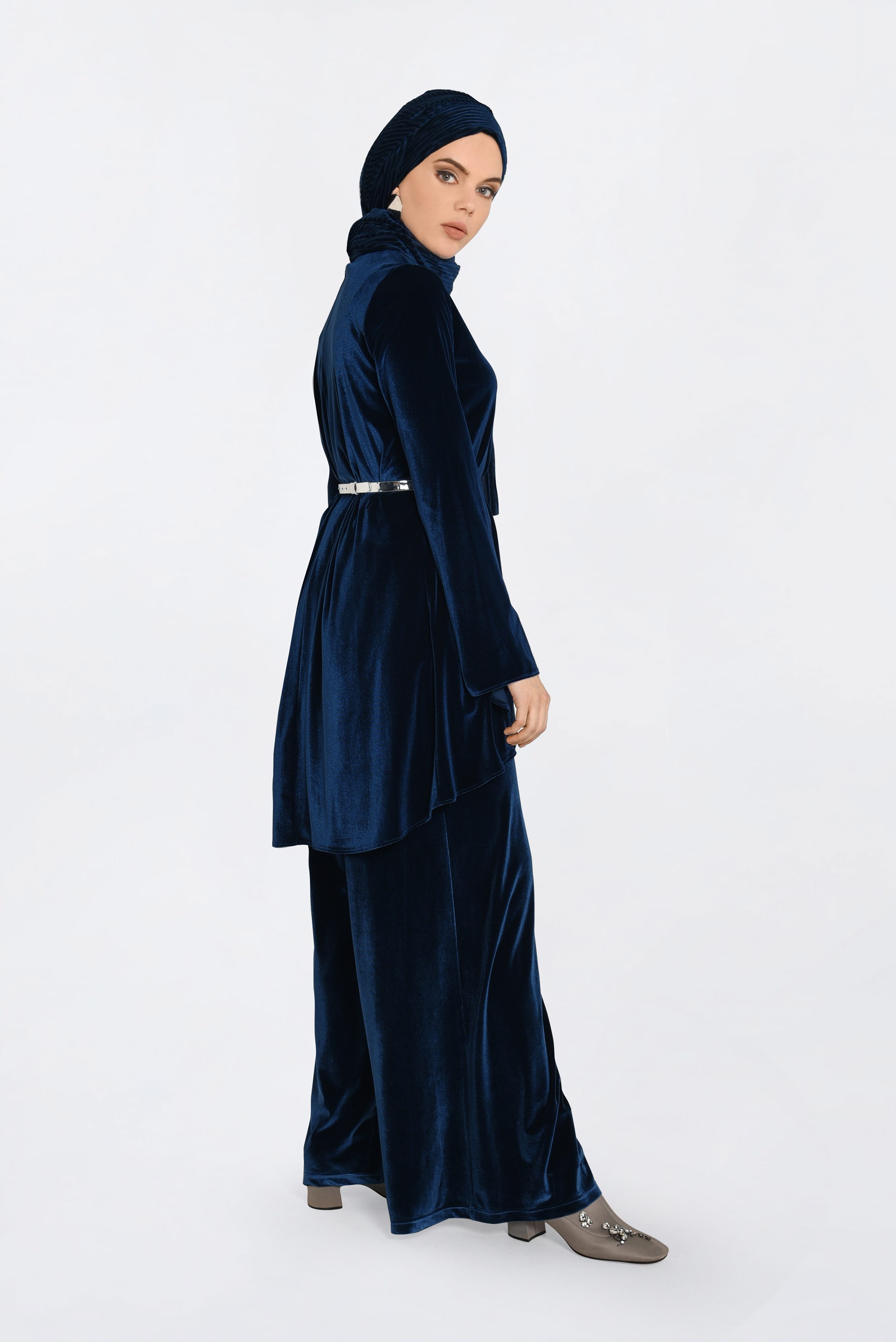 Tesettür giyim LACİVERT KADİFE BİSİKLET YAKA TUNİK 4867 