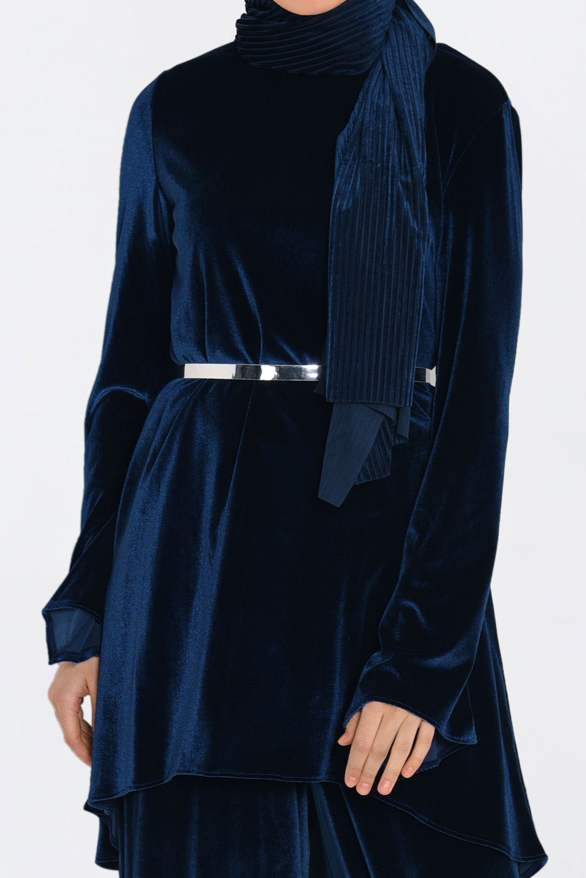 Tesettür giyim LACİVERT KADİFE BİSİKLET YAKA TUNİK 4867 