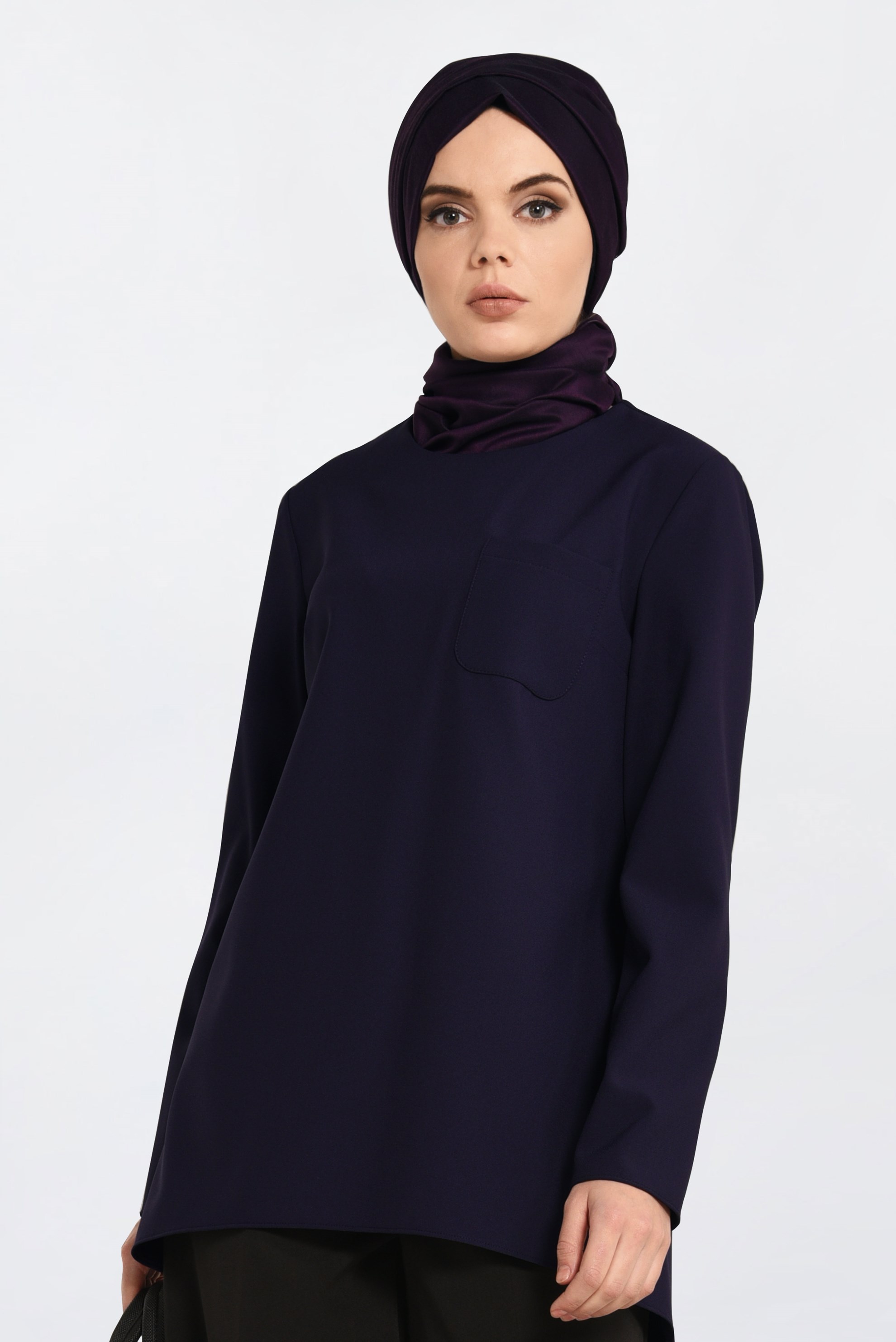 Tesettür giyim MOR BİSİKLET YAKA CEPLİ TUNİK 4871