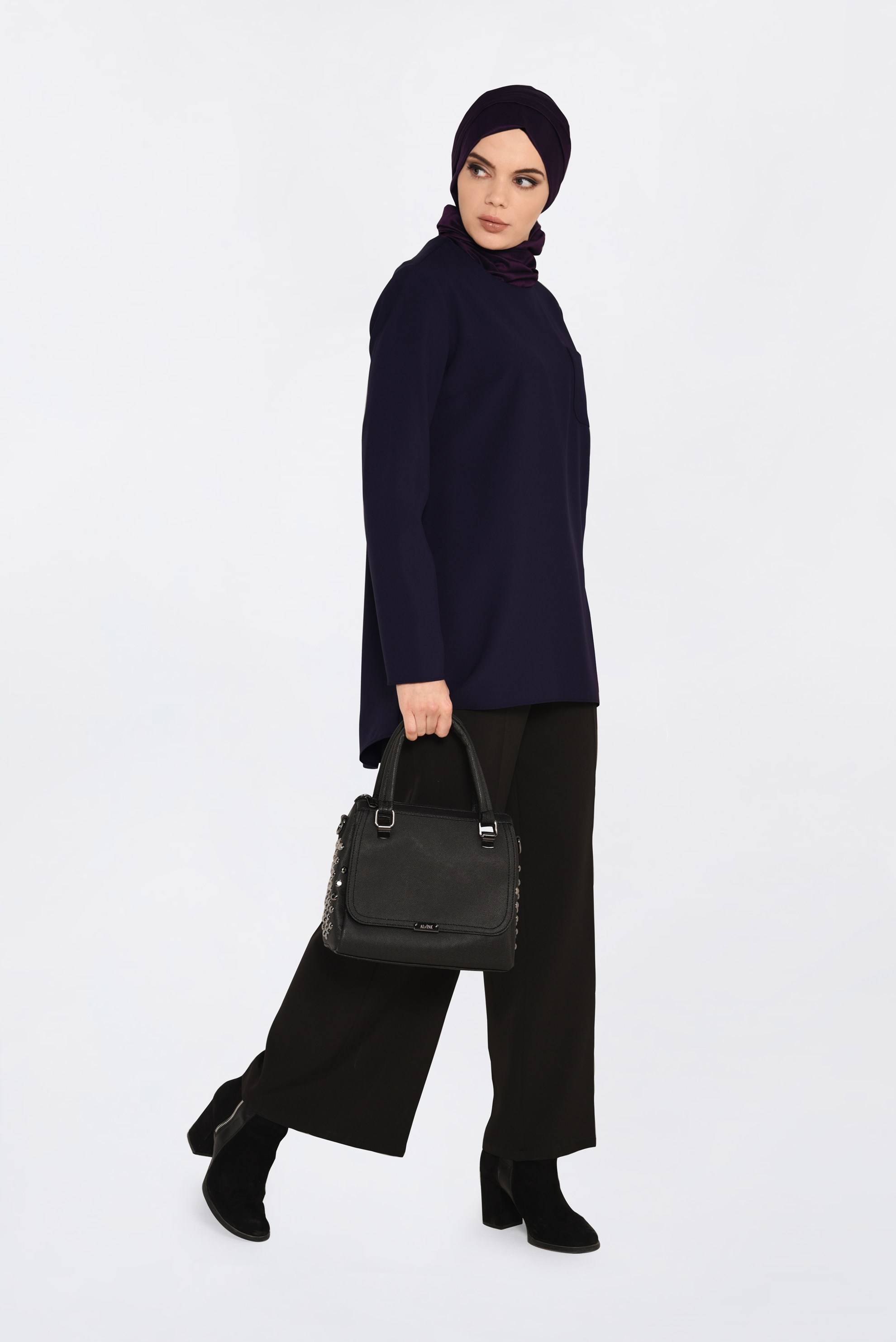 Tesettür giyim MOR BİSİKLET YAKA CEPLİ TUNİK 4871