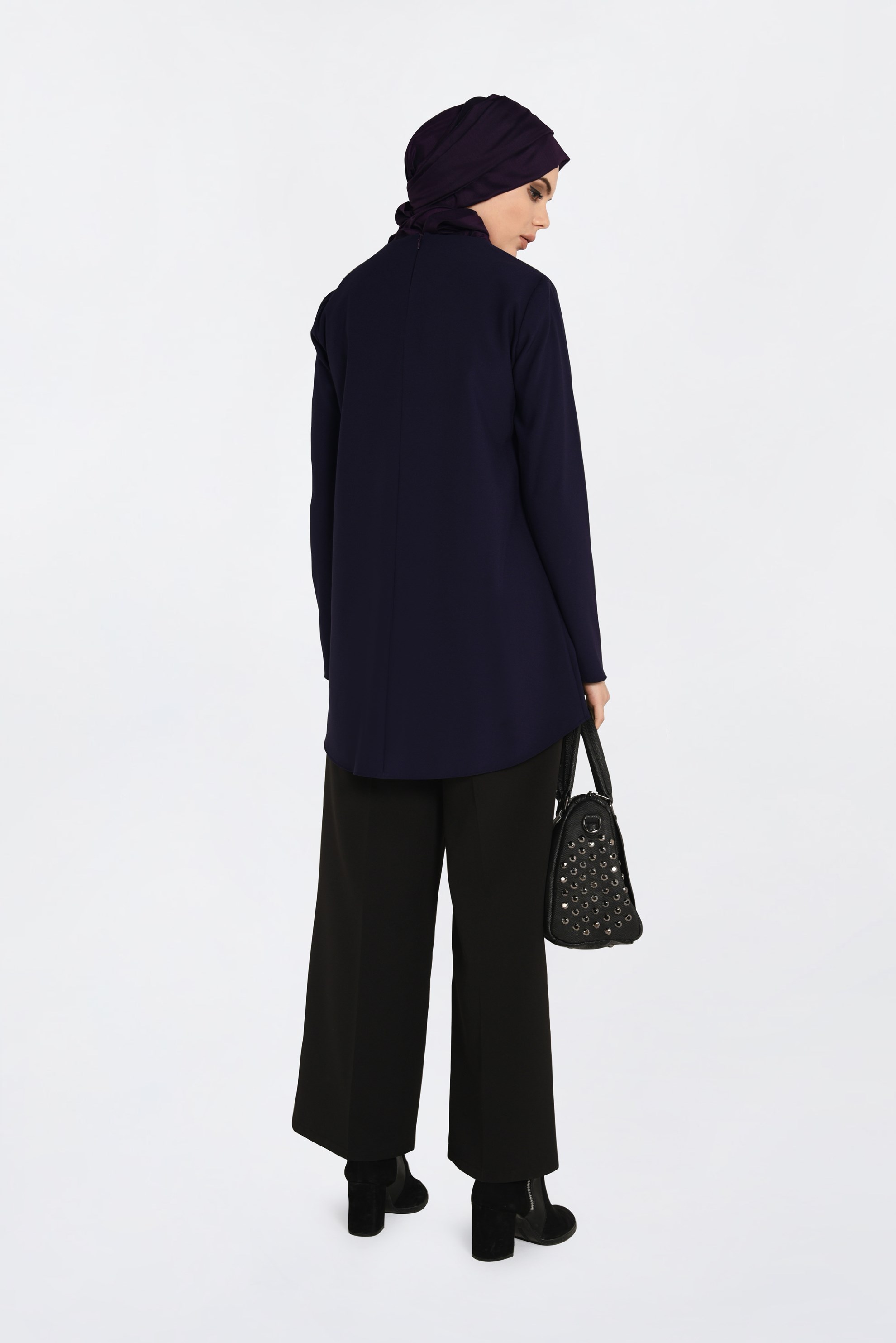 Tesettür giyim MOR BİSİKLET YAKA CEPLİ TUNİK 4871