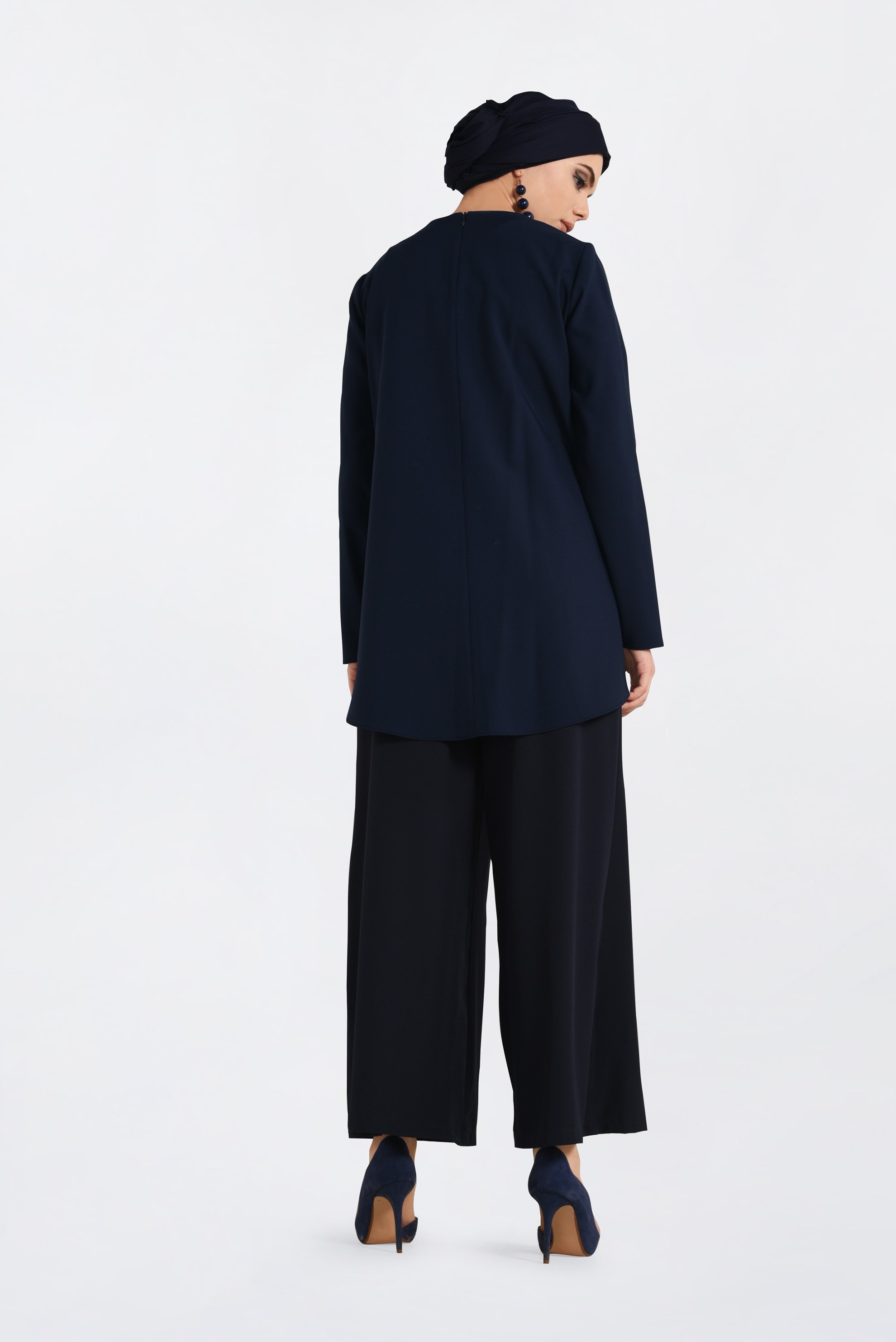 Tesettür giyim LACİVERT BİSİKLET YAKA CEPLİ TUNİK 4871