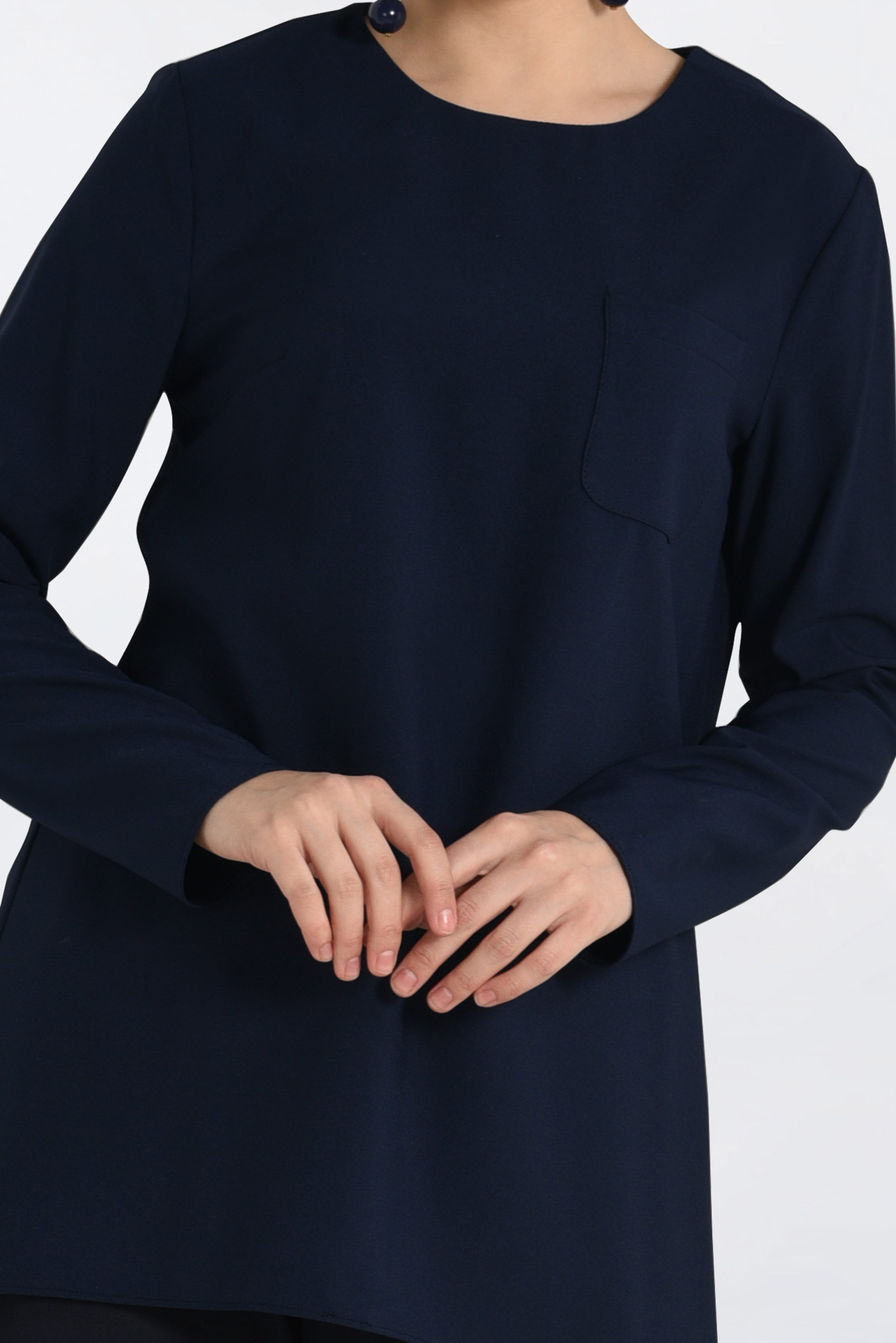 Tesettür giyim LACİVERT BİSİKLET YAKA CEPLİ TUNİK 4871