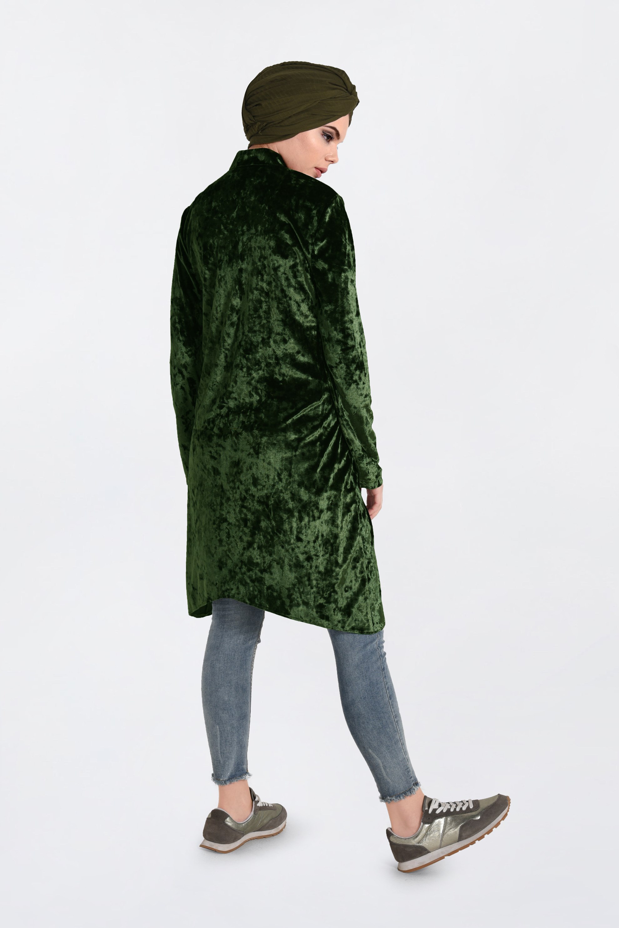 Tesettür giyim HAKİ HAKİM YAKA KADİFE EŞOFMAN TUNİK 4872