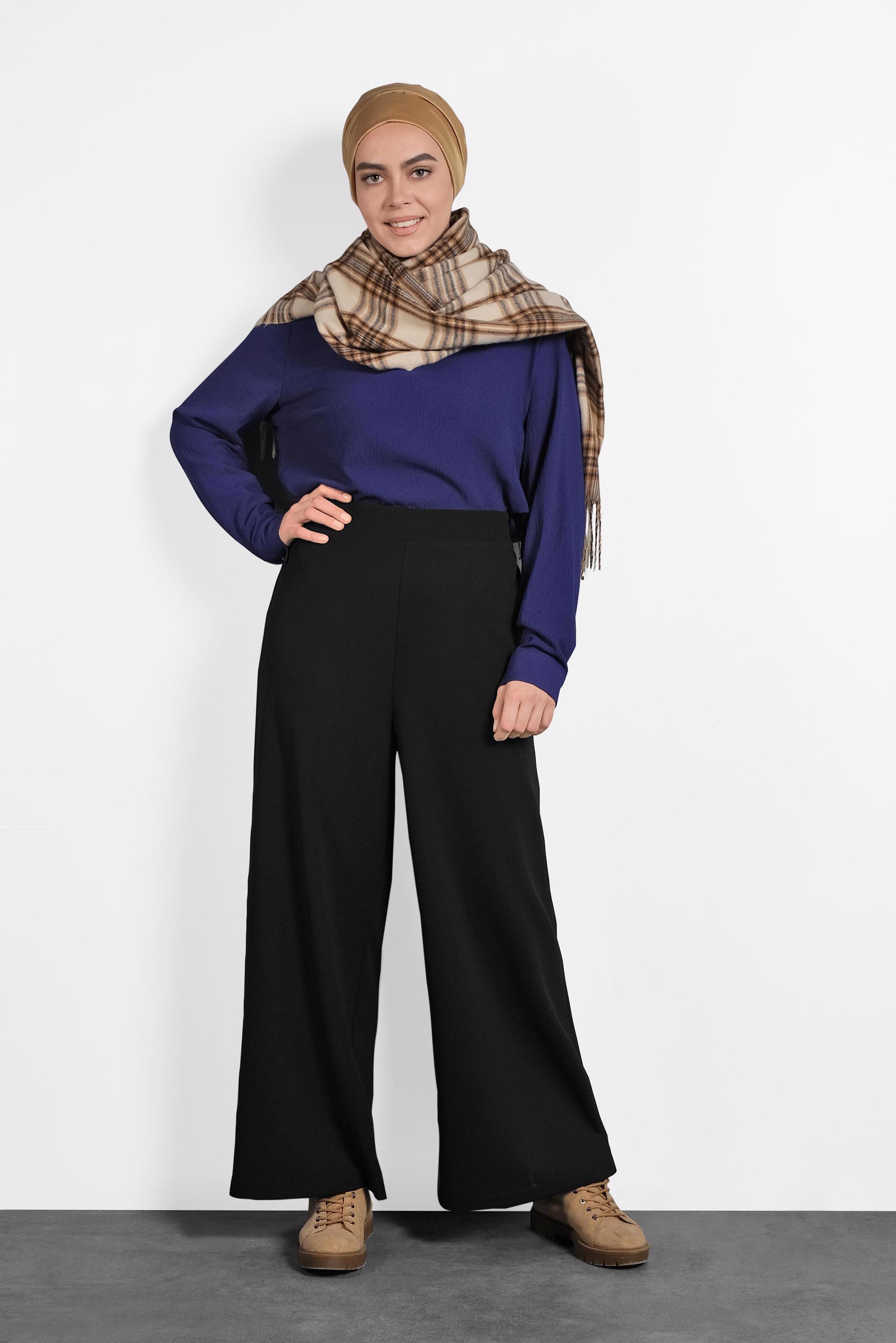 Hijab clothing BLACK ELASTIC-WAIST PANTS 7410 