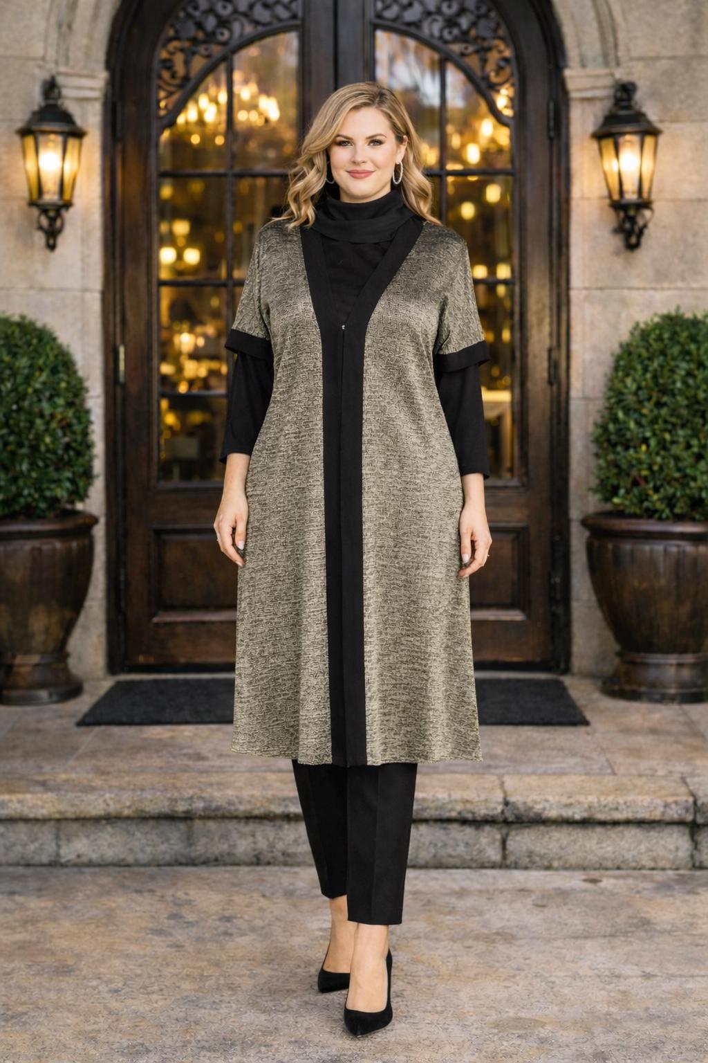 Tesettür giyim ALTIN KISA KOL YELEKLİ TUNİK 2851-2 