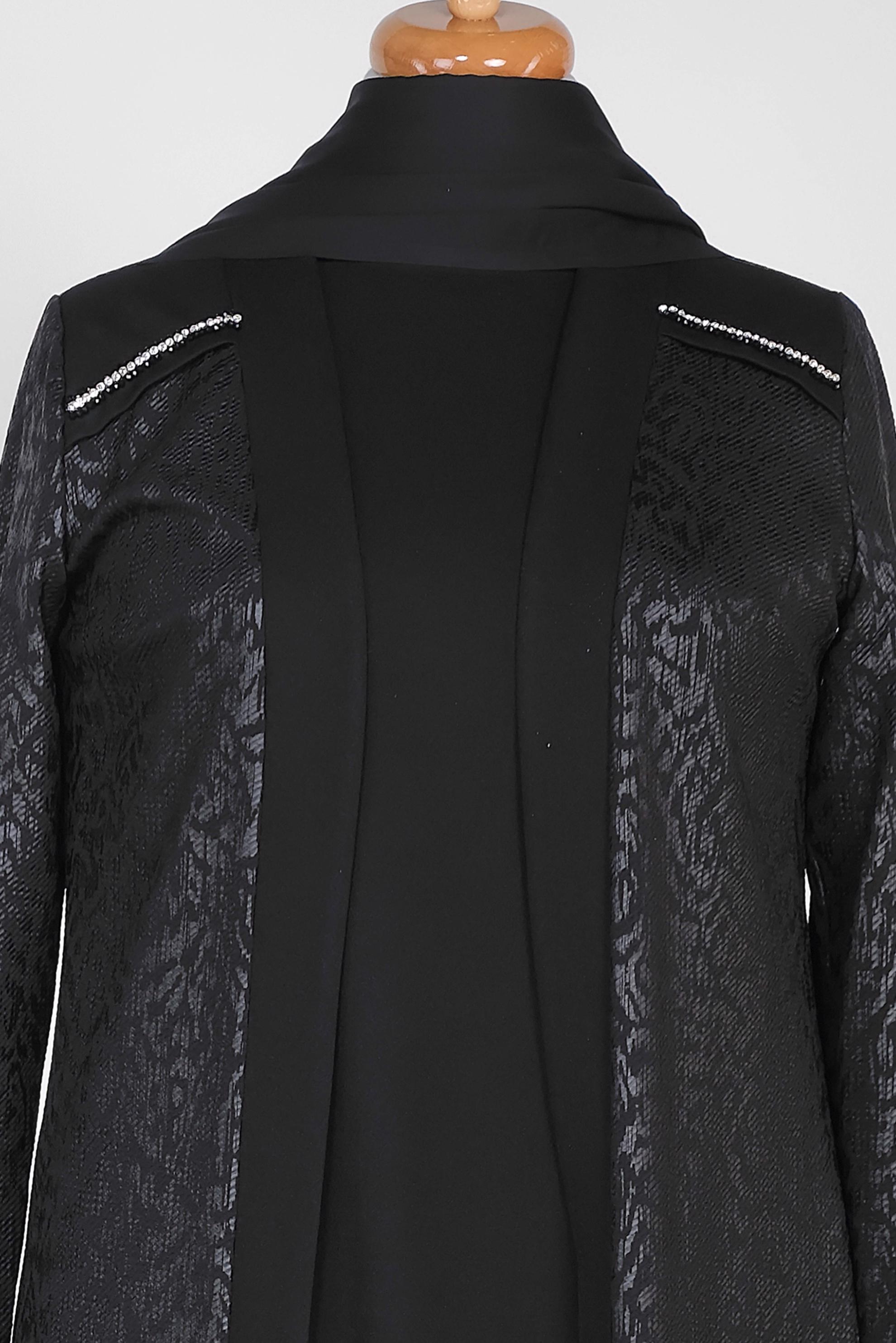 Tesettür giyim SİYAH OMUZLARI TAŞ BASKI DETAYLI DESENLİ 2Lİ TUNİK 2854-1