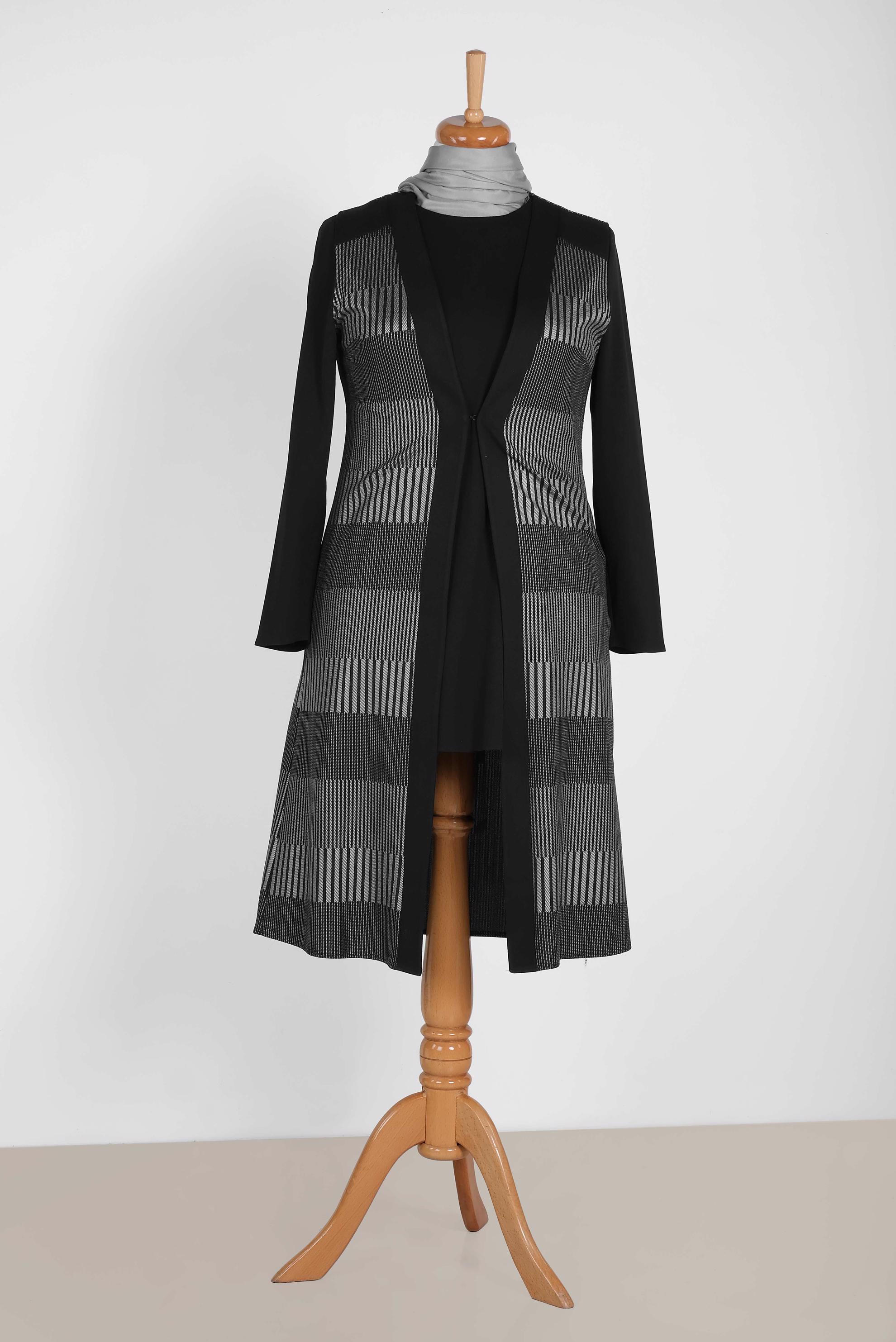 Tesettür giyim GRİ ÇİZGİLİ 2Lİ TUNİK  2856-1