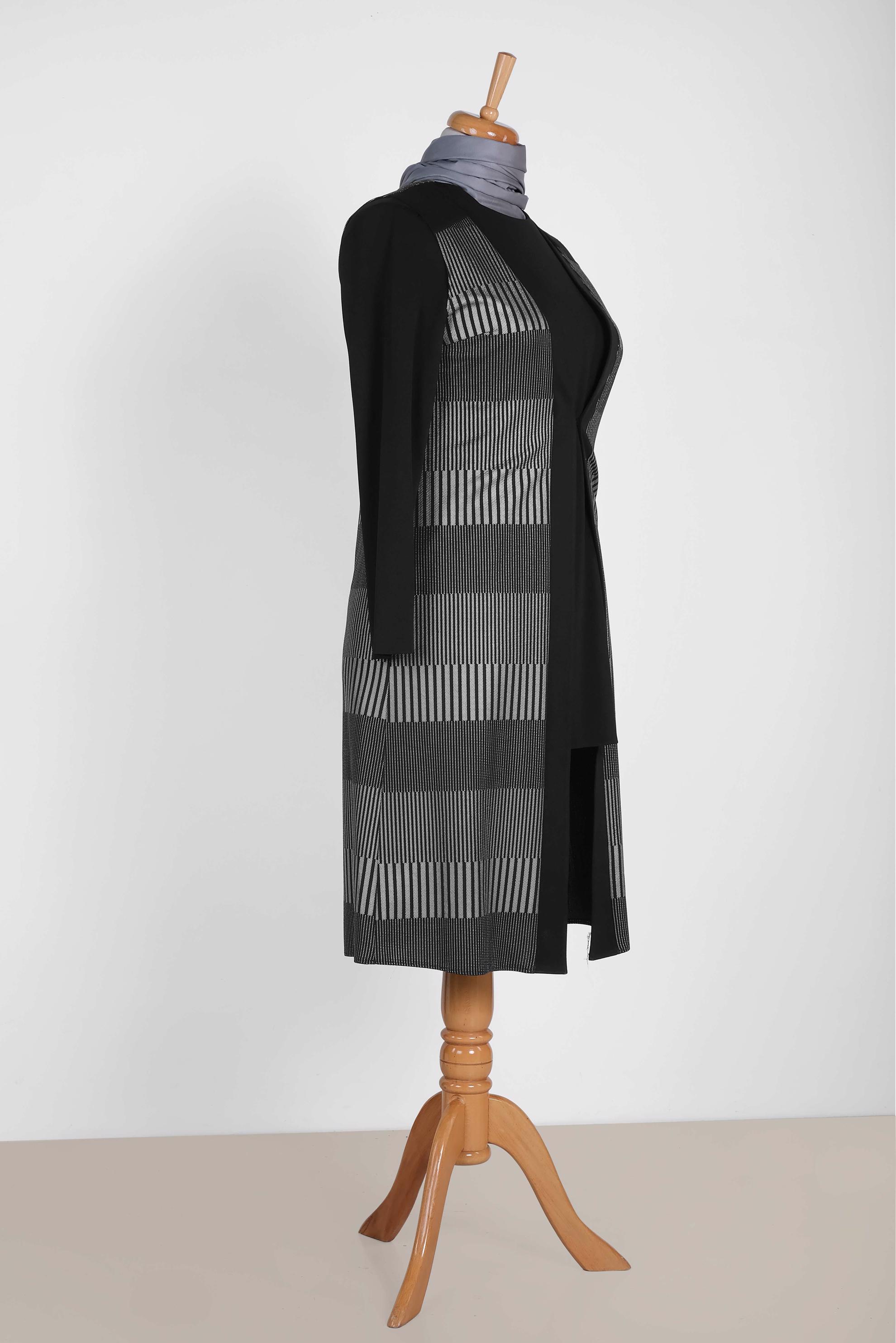 Tesettür giyim GRİ ÇİZGİLİ 2Lİ TUNİK  2856-1