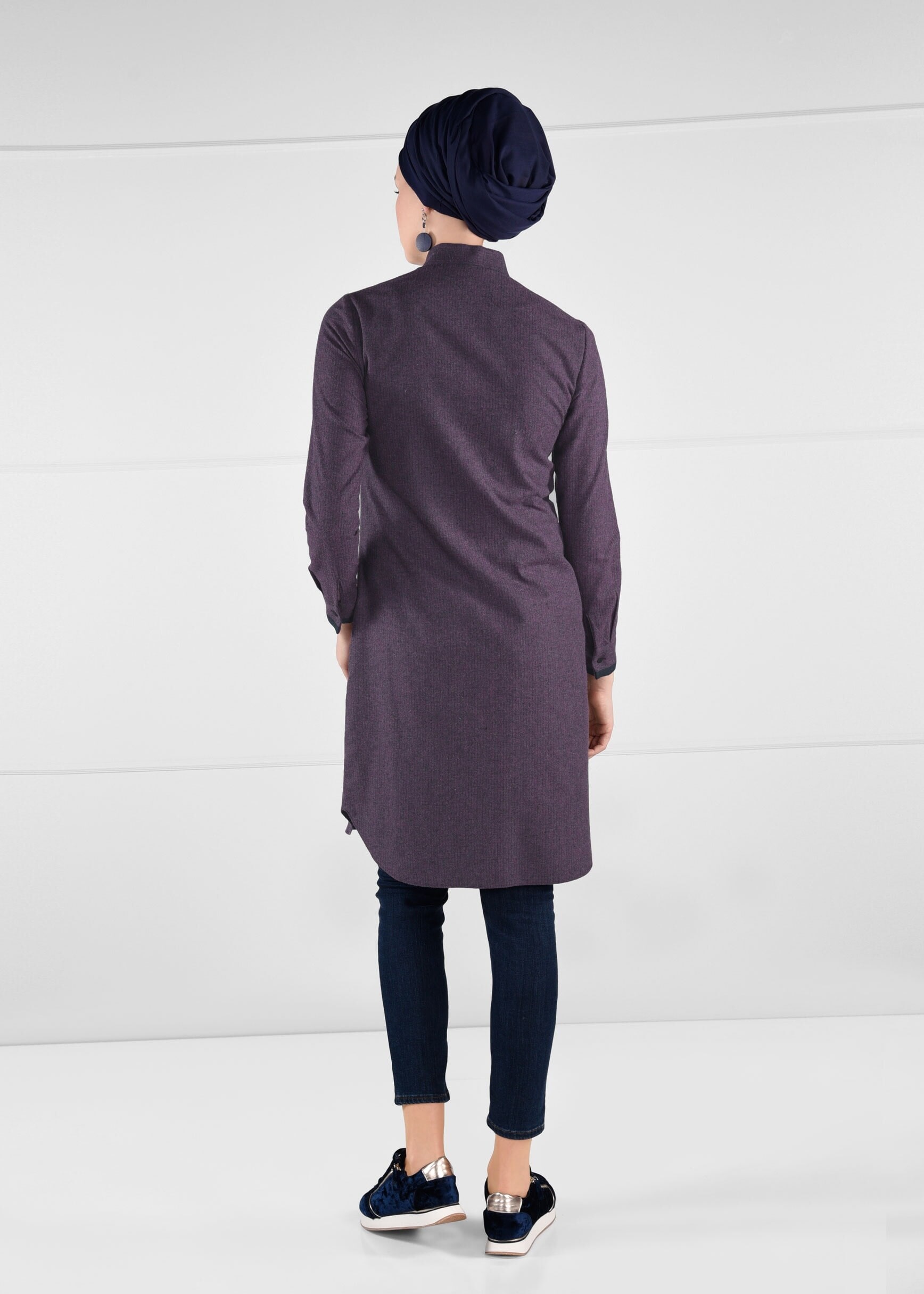 Tesettür giyim BORDO YAKASI BAĞCIK DETAYLI TUNİK 4590-1 