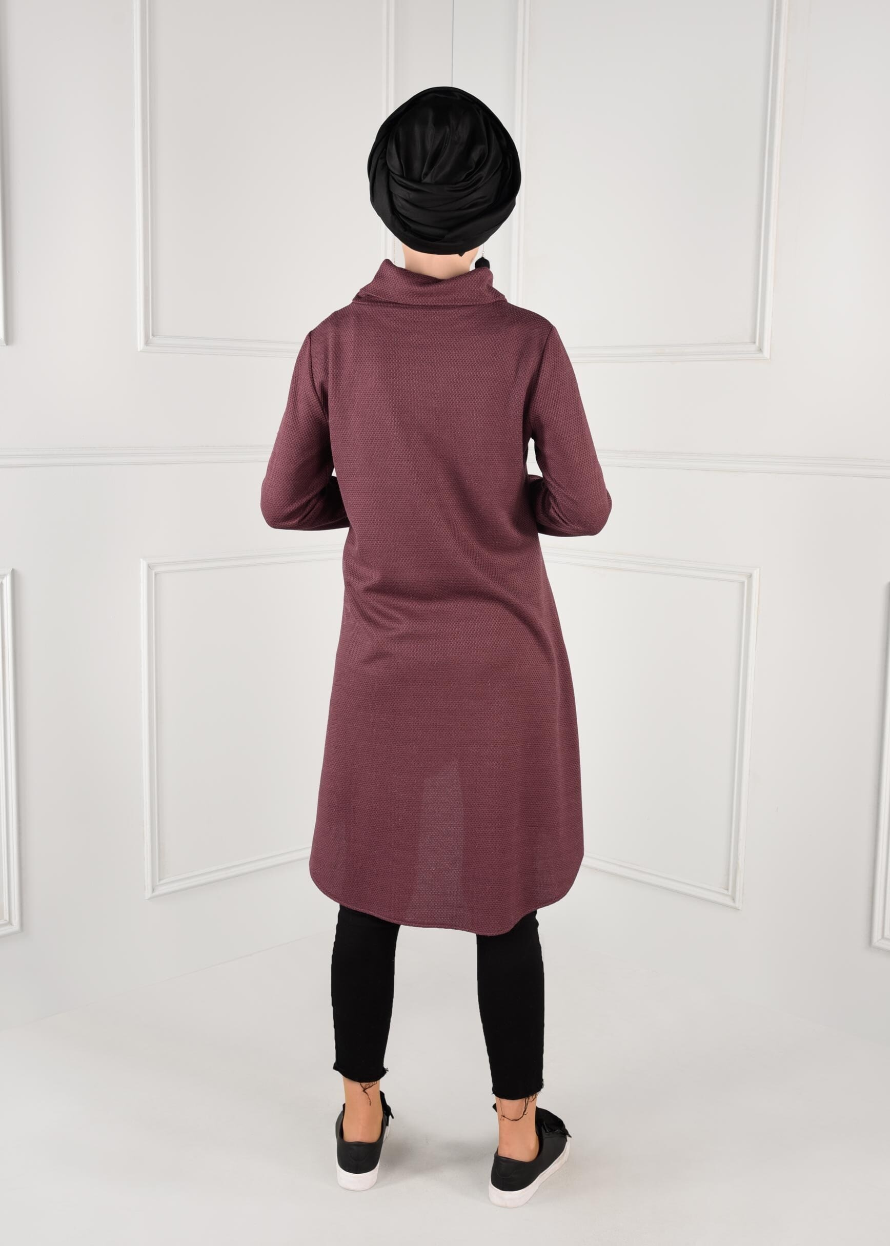 Tesettür giyim MÜRDÜM ŞAL YAKA ASİMETRİK KESİM DÜZ TUNİK 4613-2 