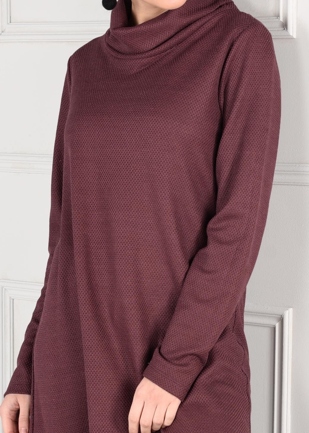 Tesettür giyim MÜRDÜM ŞAL YAKA ASİMETRİK KESİM DÜZ TUNİK 4613-2 