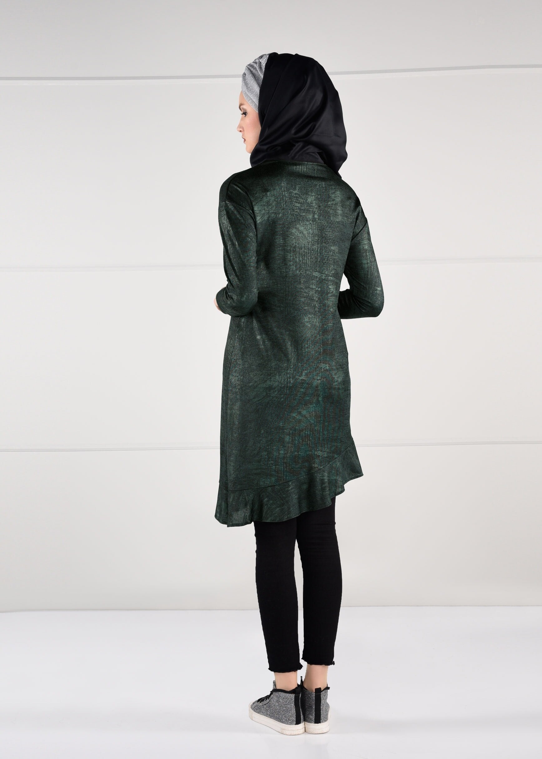 Tesettür giyim HAKİ PAYETLİ ASİMETRİK KESİM TUNİK 4829-1 