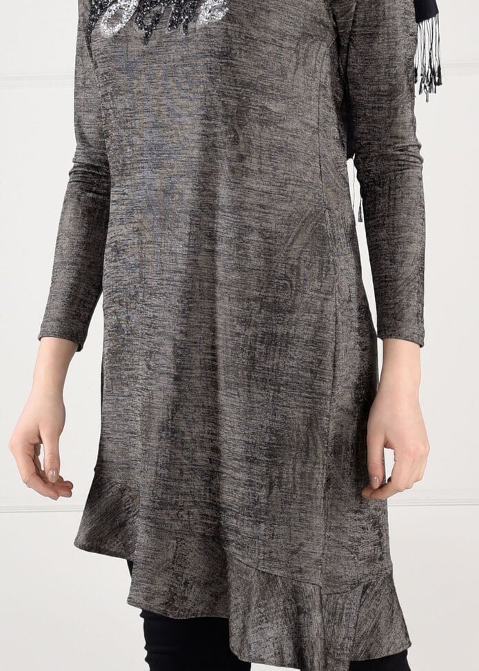 Tesettür giyim BEJ PAYETLİ ASİMETRİK KESİM TUNİK 4829-1 