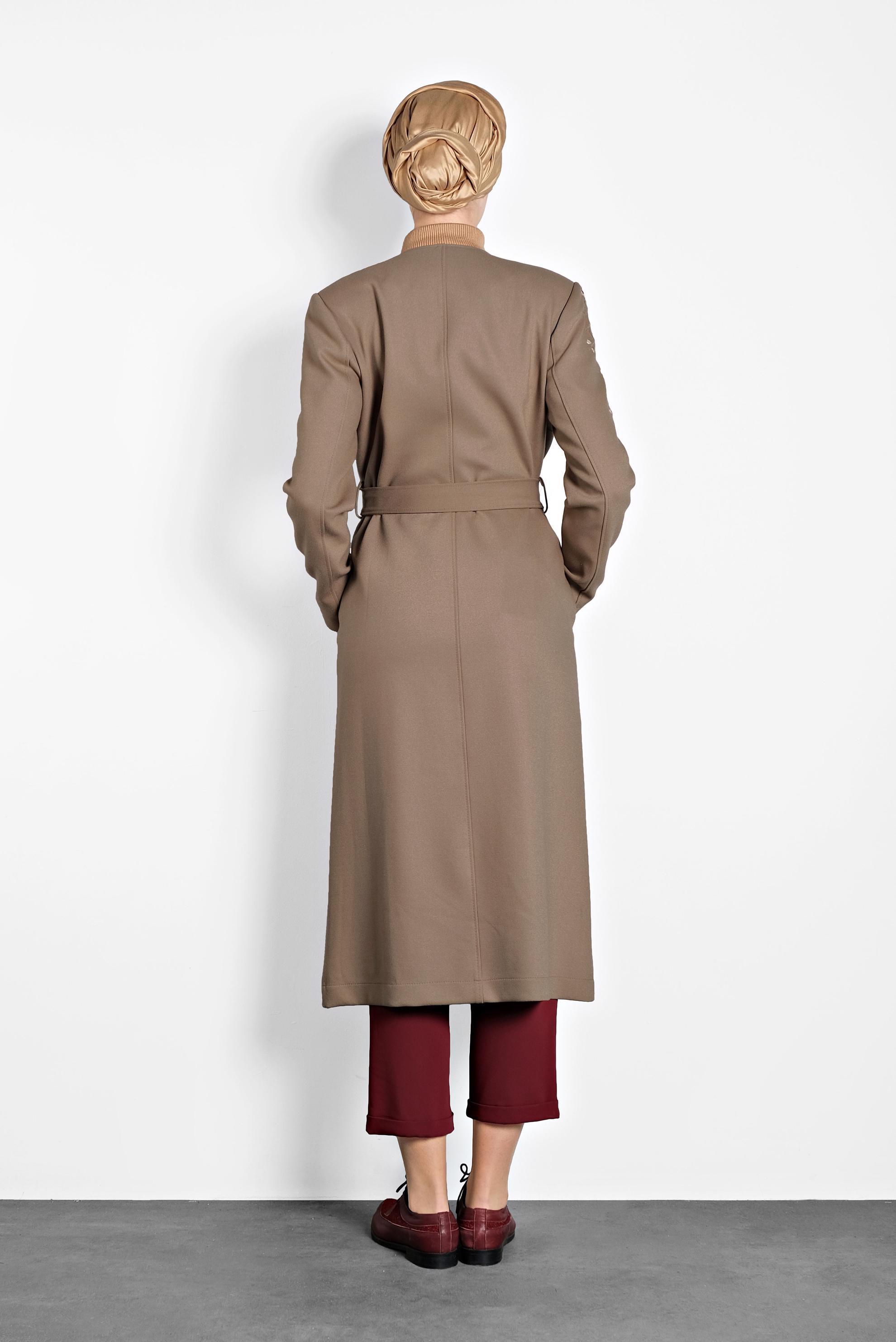 Tesettür giyim KAHVE NAKIŞLI KAŞE KABAN 1139