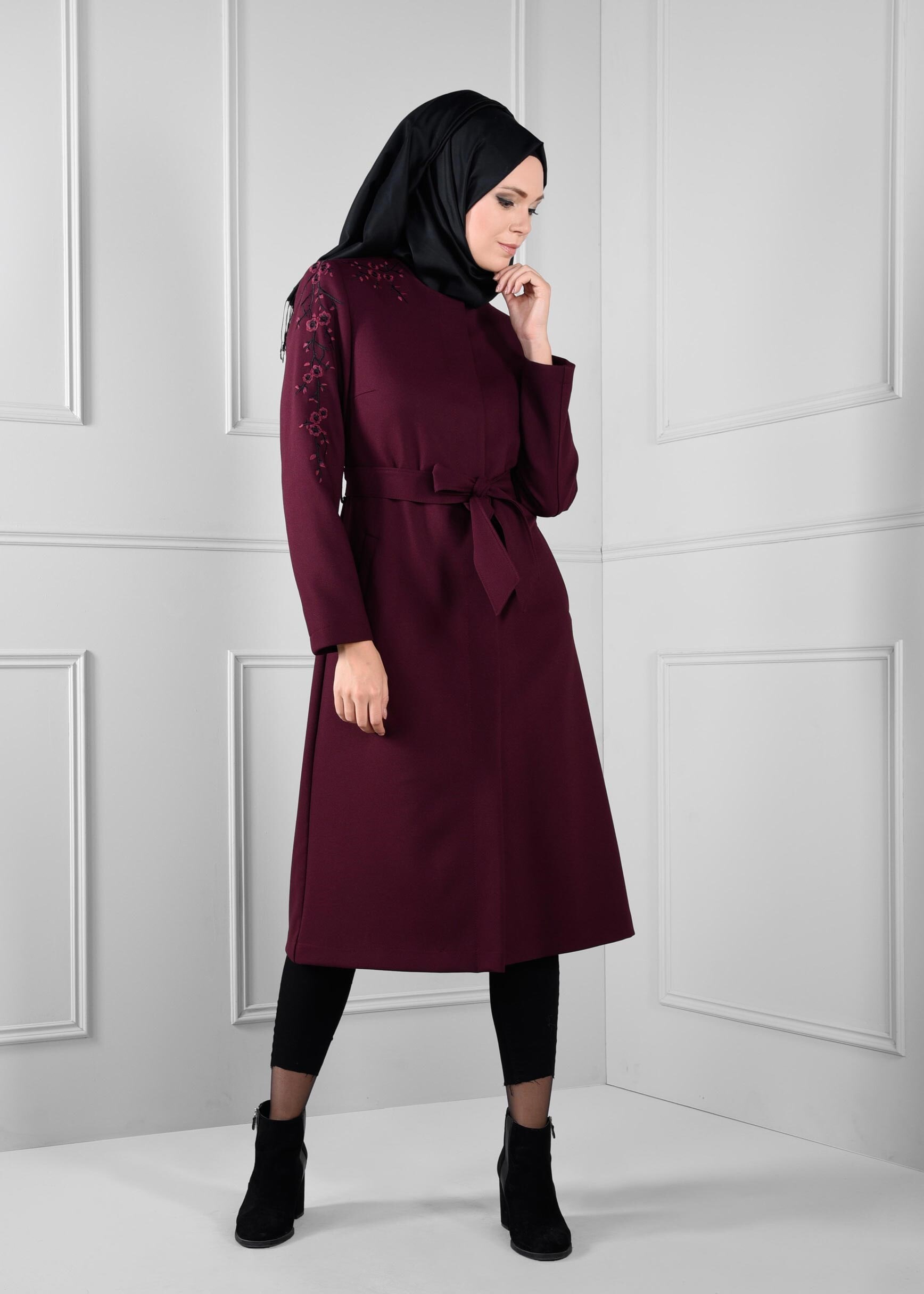 Tesettür giyim MÜRDÜM NAKIŞLI KAŞE KABAN 1139