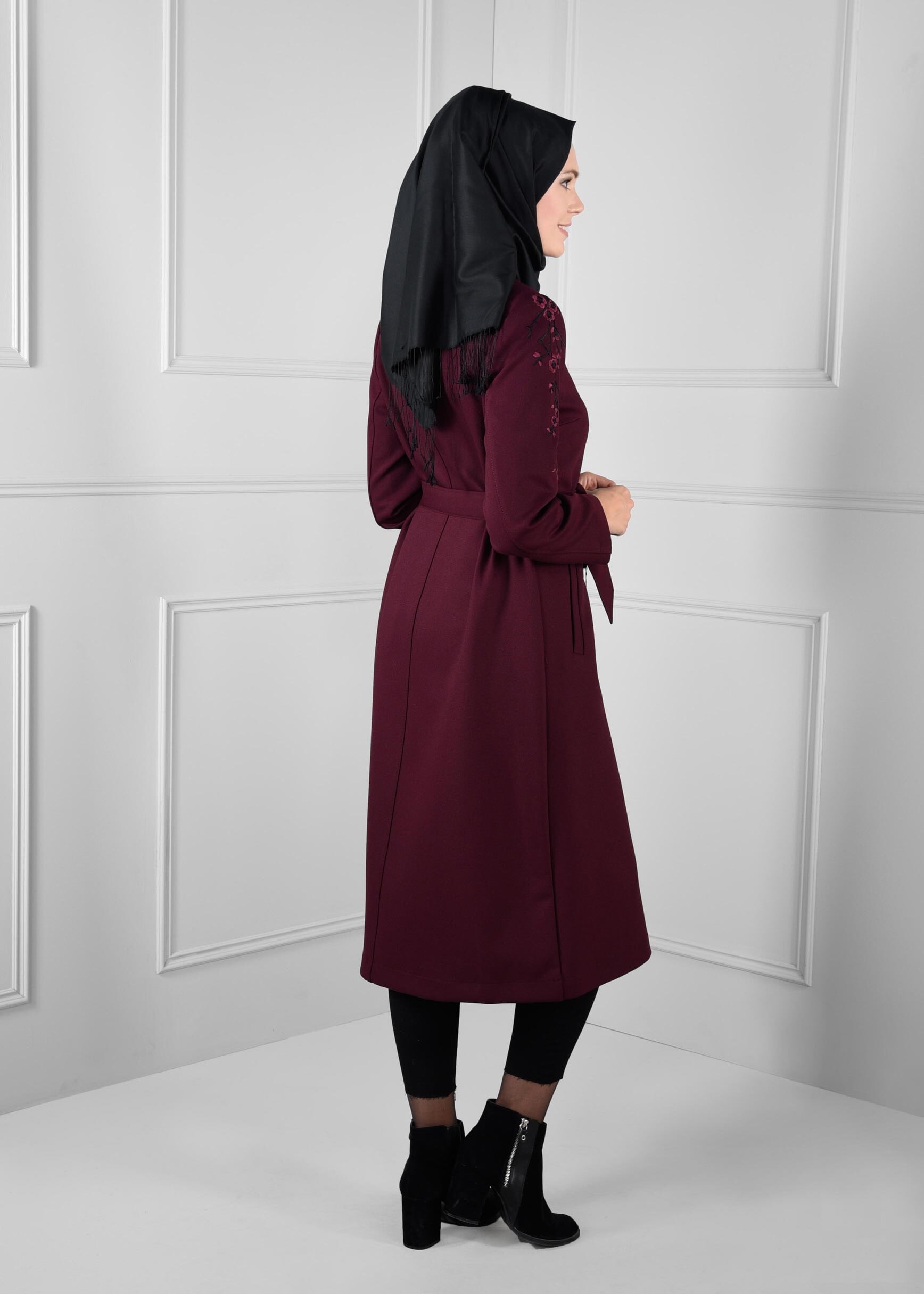 Tesettür giyim MÜRDÜM NAKIŞLI KAŞE KABAN 1139