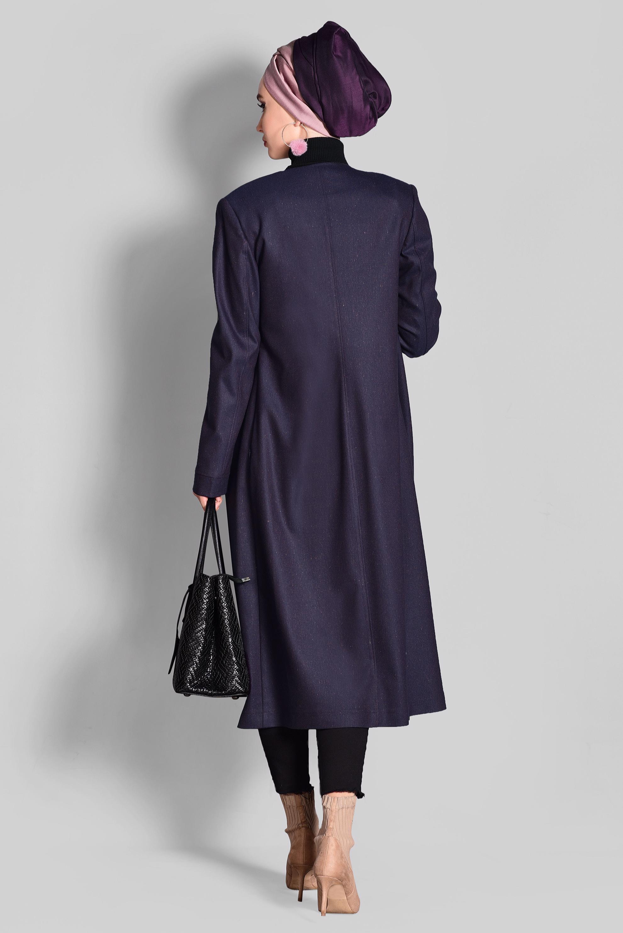 Tesettür giyim MOR NAKIŞ İŞLEMELİ FERMUARLI TRENÇKOT 1145