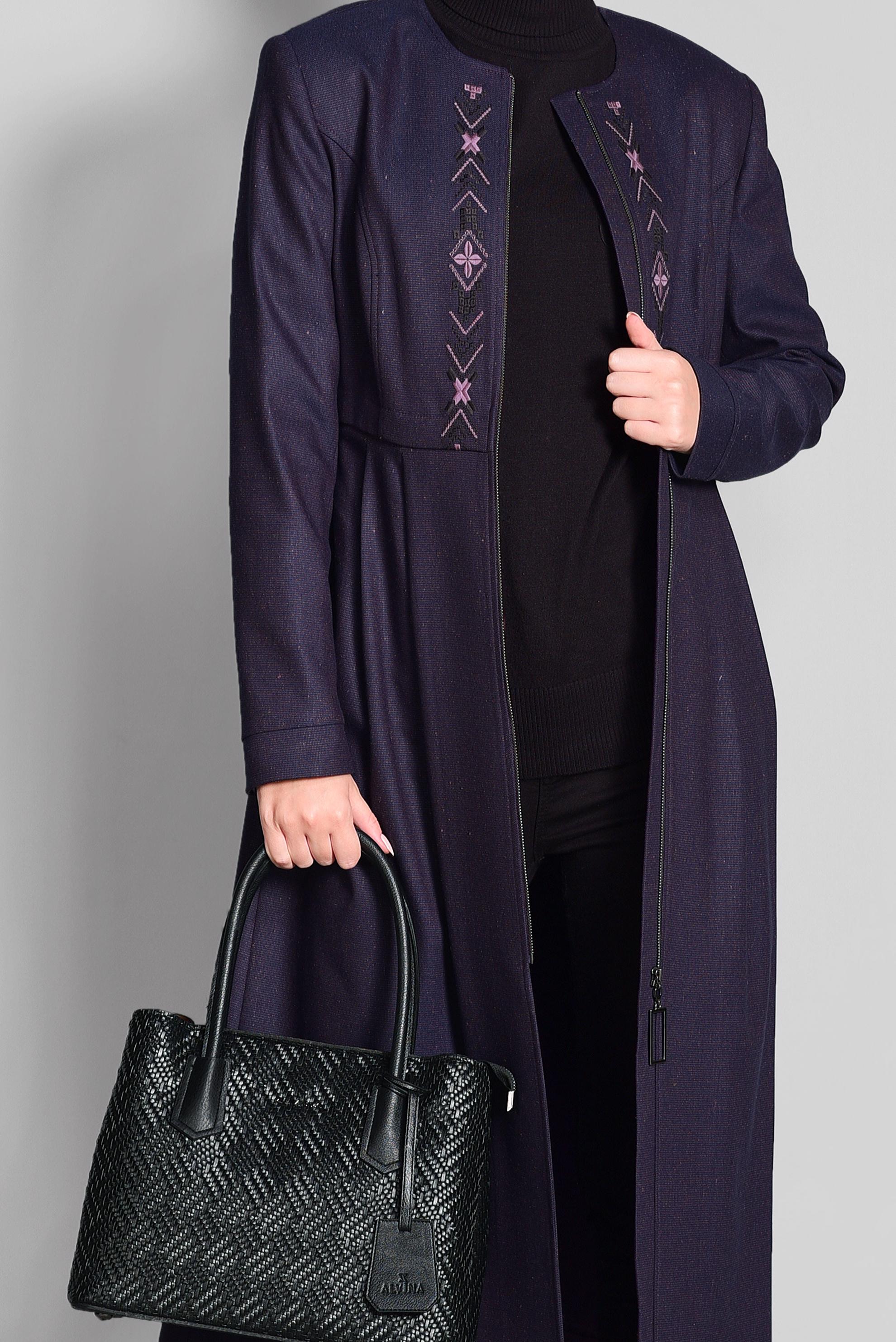 Tesettür giyim MOR NAKIŞ İŞLEMELİ FERMUARLI TRENÇKOT 1145