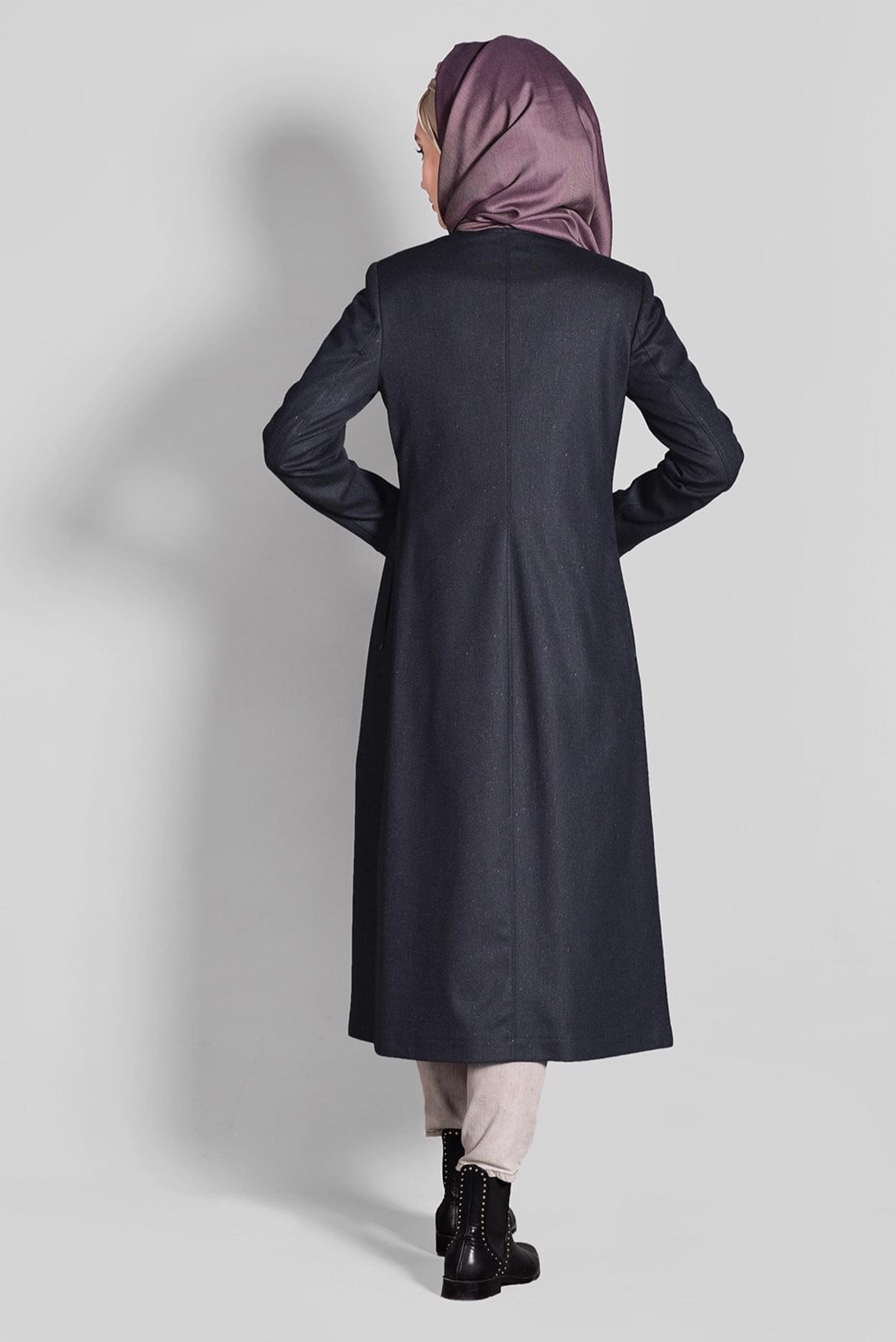 Tesettür giyim GRİ NAKIŞ İŞLEMELİ FERMUARLI TRENÇKOT 1145