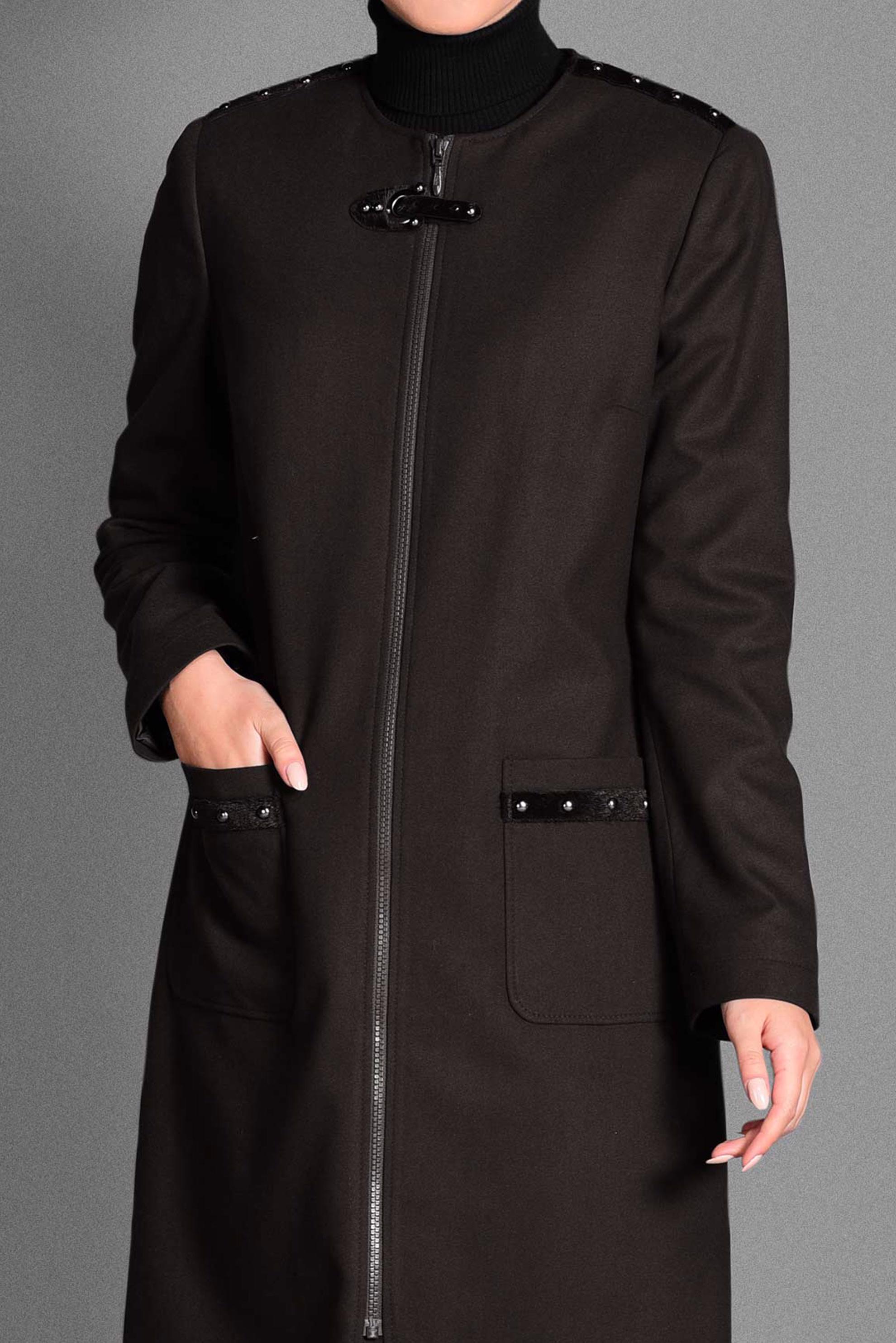 Tesettür giyim KAHVE FERMUARLI CEPLİ BONCUK DETAYLI TRENÇKOT 1151