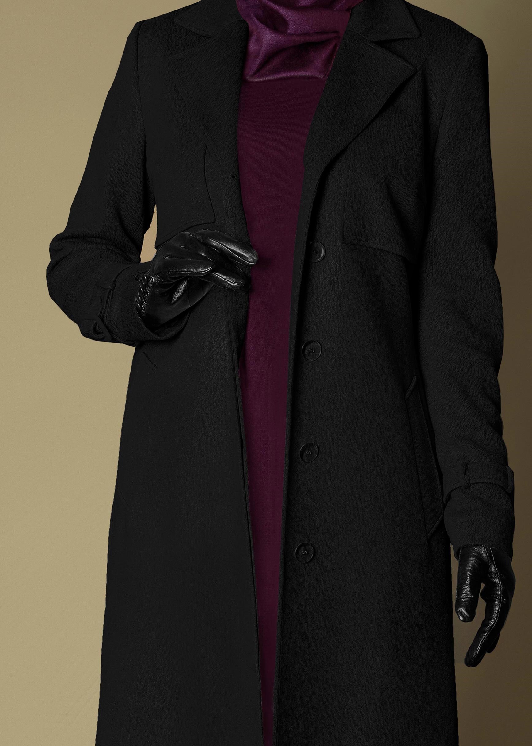 Tesettür giyim SİYAH KUŞAKLI GİZLİ DÜĞMELİ TRENÇKOT 1169 