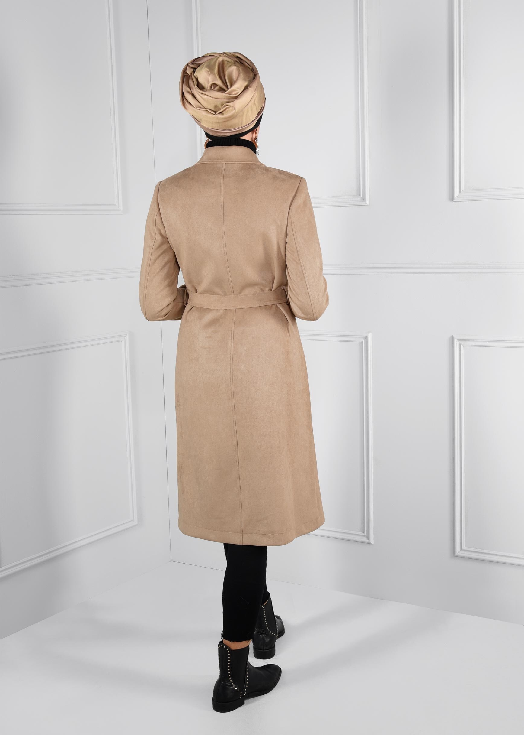 Tesettür giyim BEJ CEPLİ FERMUARLI KRUVAZE SÜET TRENÇKOT 1170