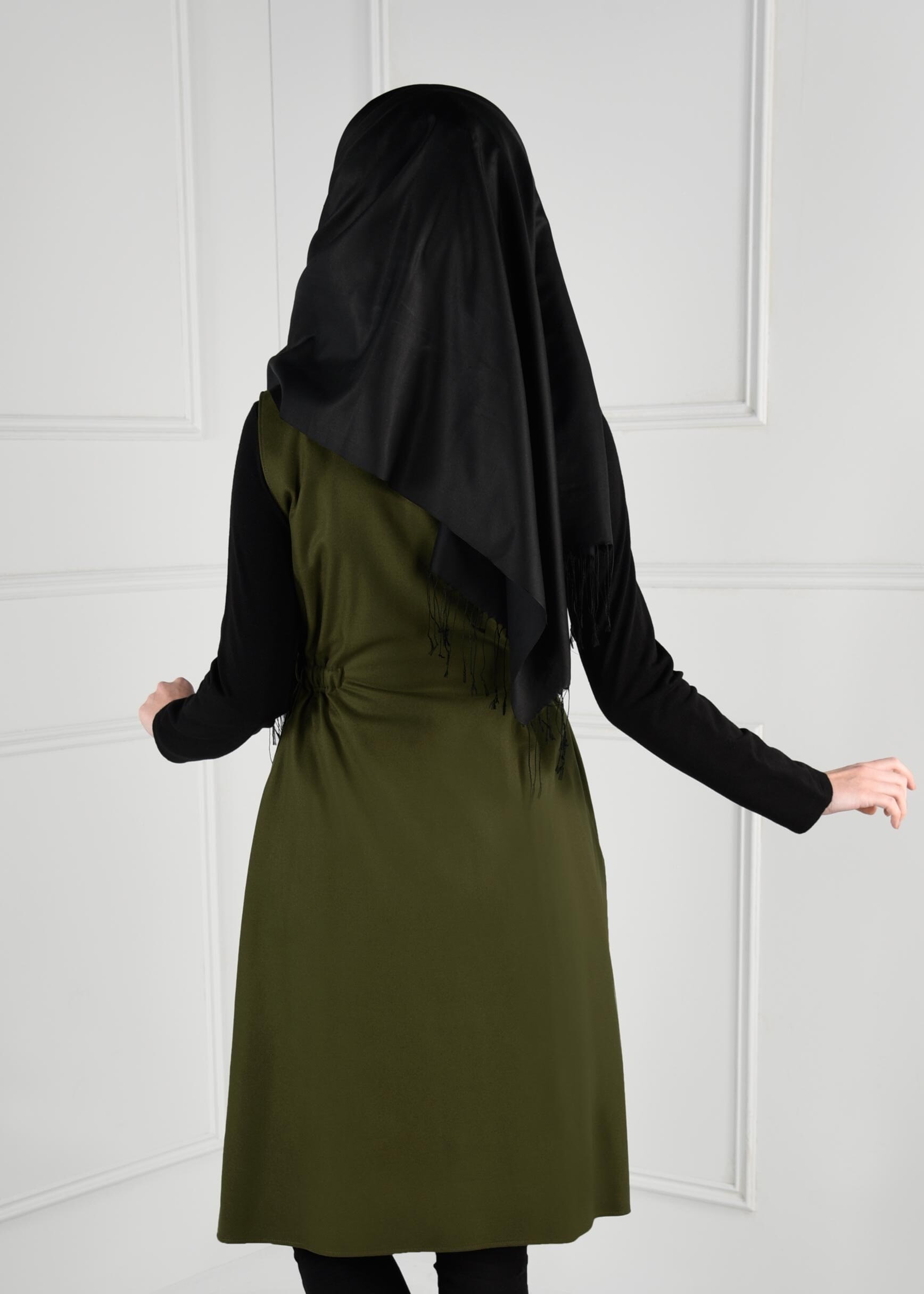 Tesettür giyim HAKİ BELİ LASTİKLİ CEPLİ YELEK 4648 