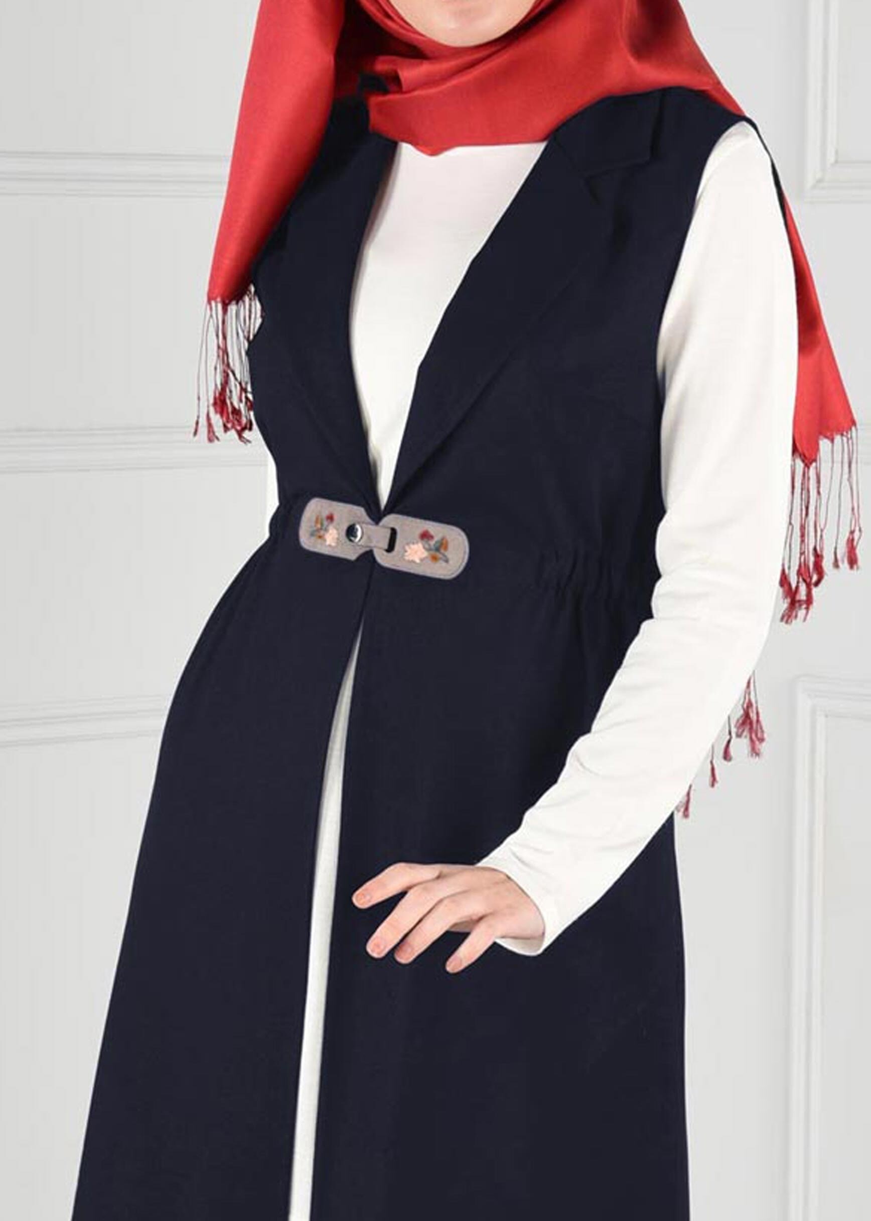 Tesettür giyim LACİVERT BELİ LASTİKLİ CEPLİ YELEK 4648 